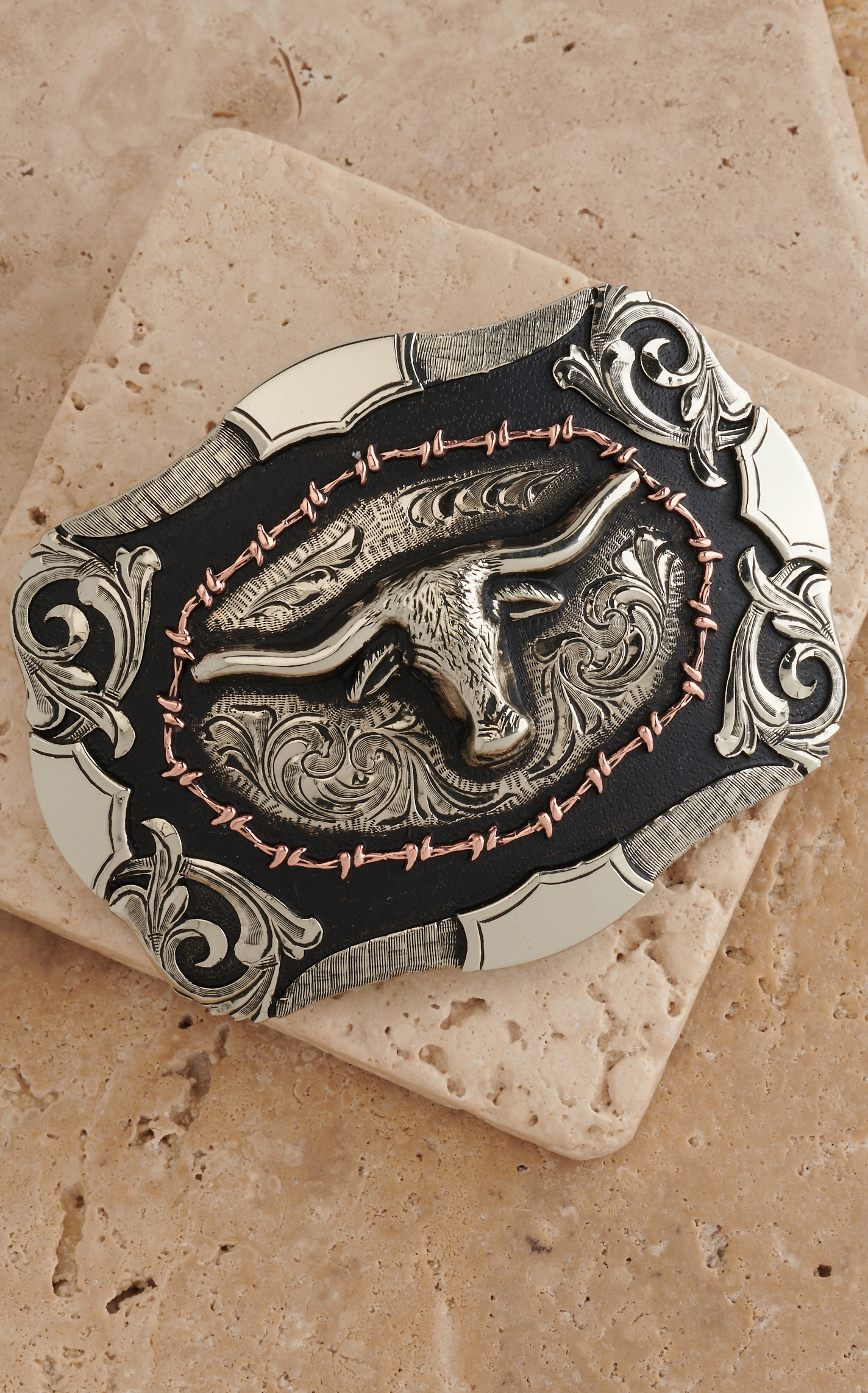 AndWest Vintage Collection  Antiqued Silver with Steerhead & Antiqued Copper Barbwire Buckle - Image 1