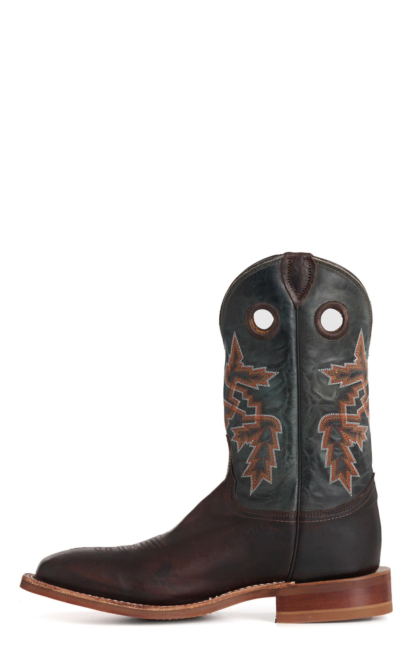 Justin Men’s Chocolate Brown & Silver Blue Bender Wide Square Toe Cowboy Boots - Image 1
