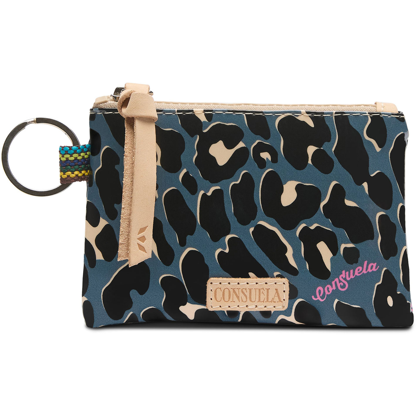 Consuela Danni Blue & Black Leopard Keyring Pouch Bag - Image 1