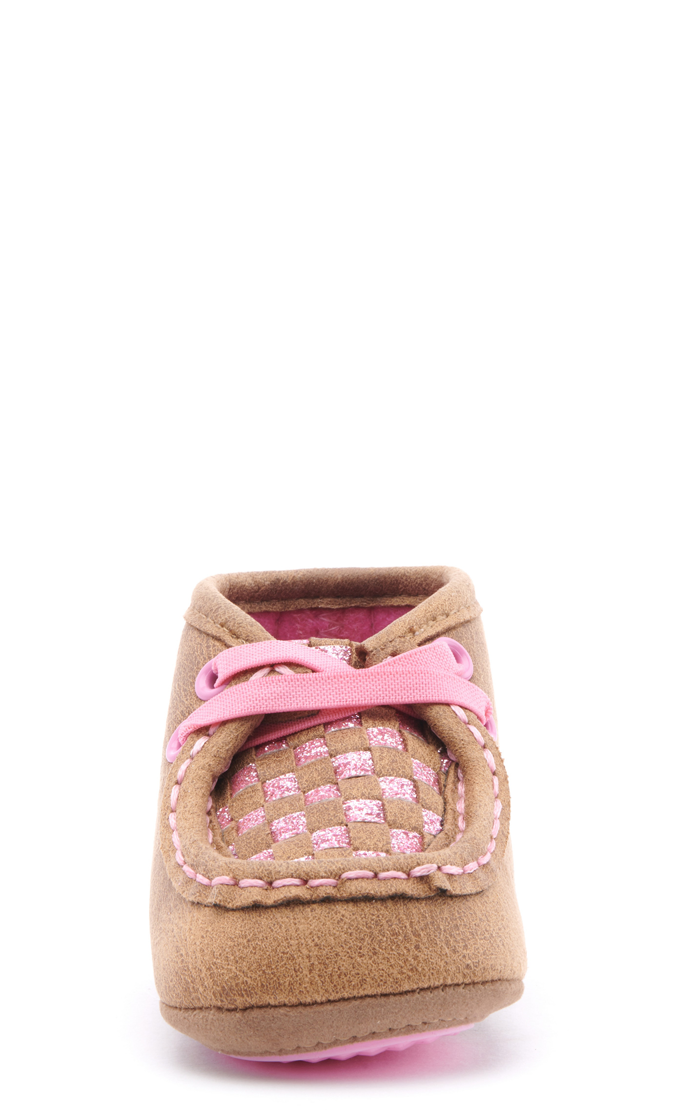 Twister Infant Lauren Baby Bucker Brown and Pink Glitter Woven Moc Shoes - Image 1