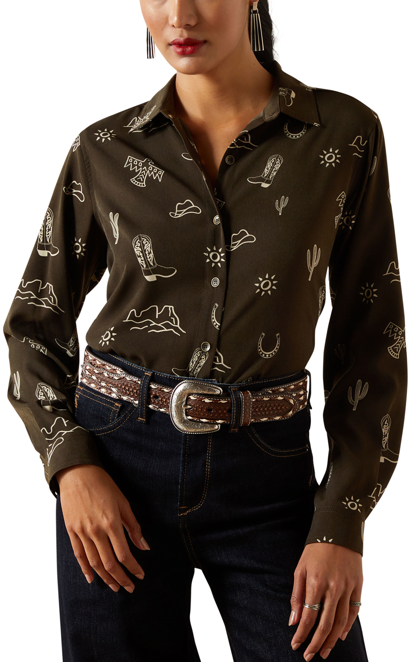 Ariat Women's Homestyle Layla Brown Western Print Shirt - Image 1