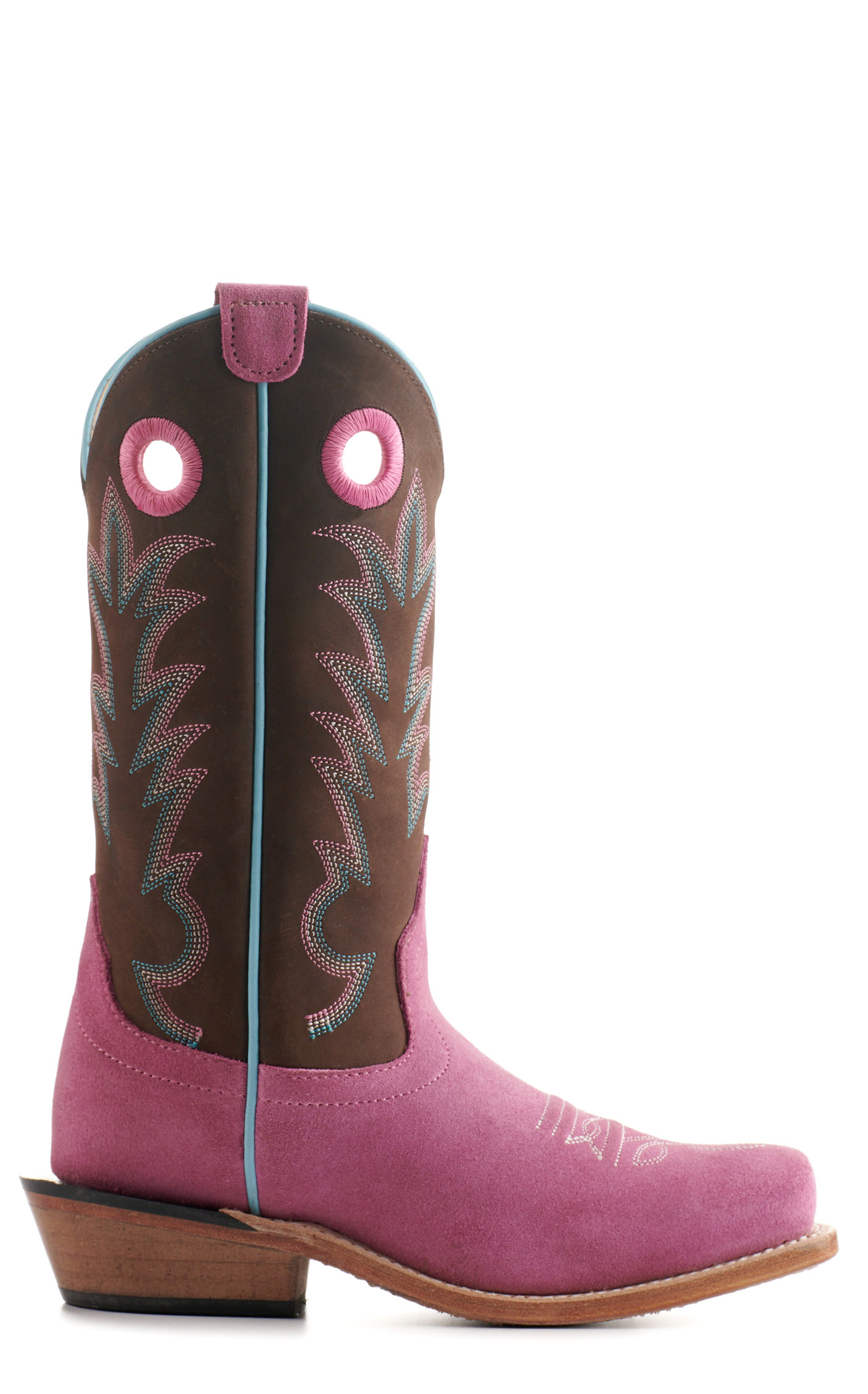 Old West Kids Pink Suede and Brown Punchy Square Toe Cowboy Boots - Image 1