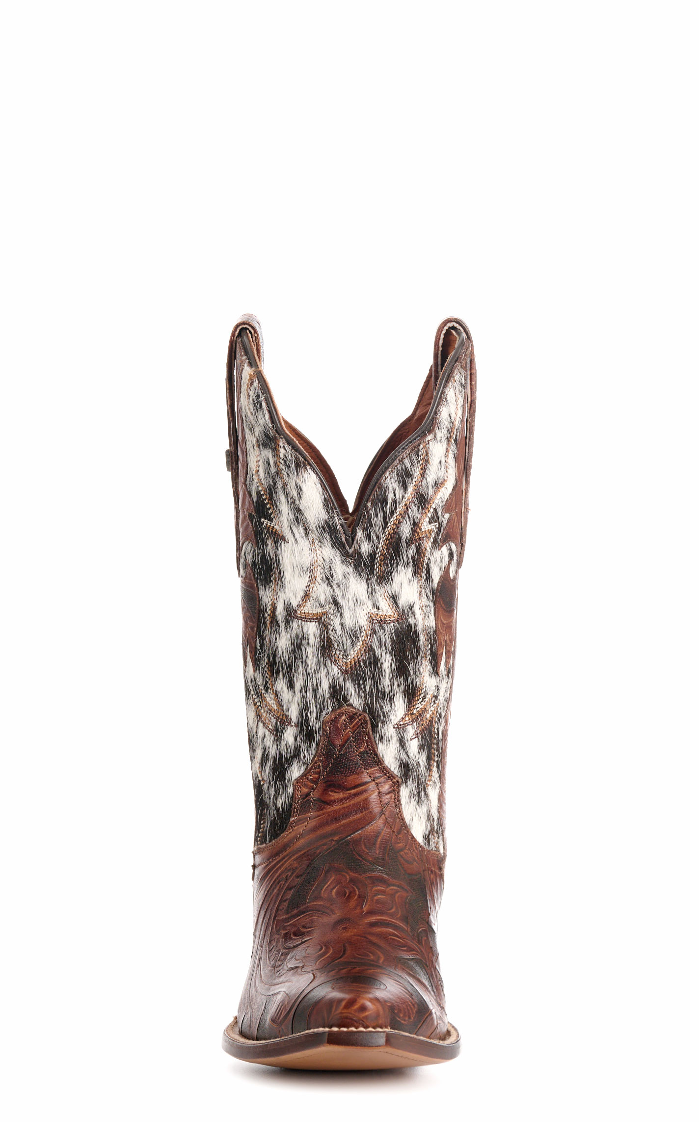 Dan Post Women’s Brown Andrinna Tooled Leather & Hair On Snip Toe Cowboy Boots - Image 1