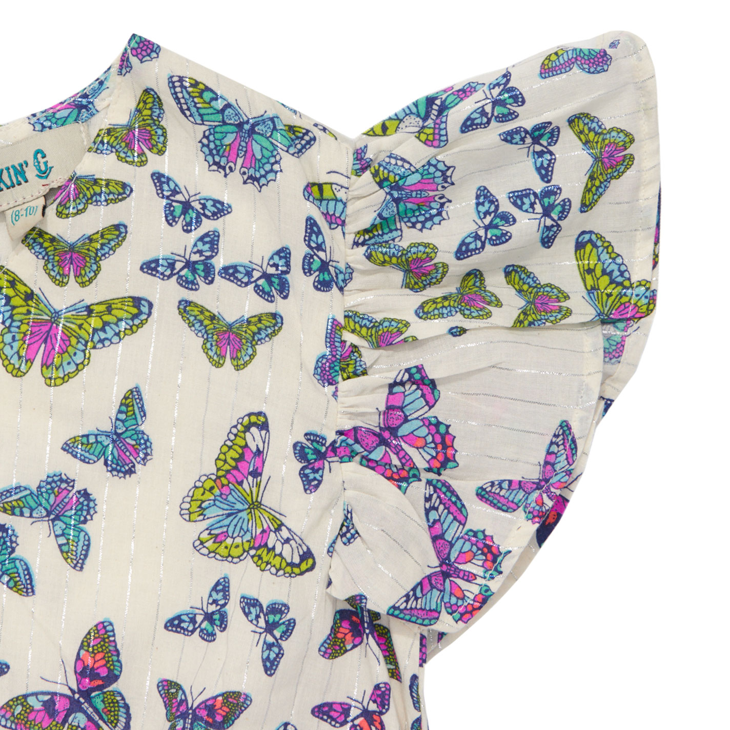 Rockin' C Girl's White & Multi Butterfly Lurex Top - Image 1