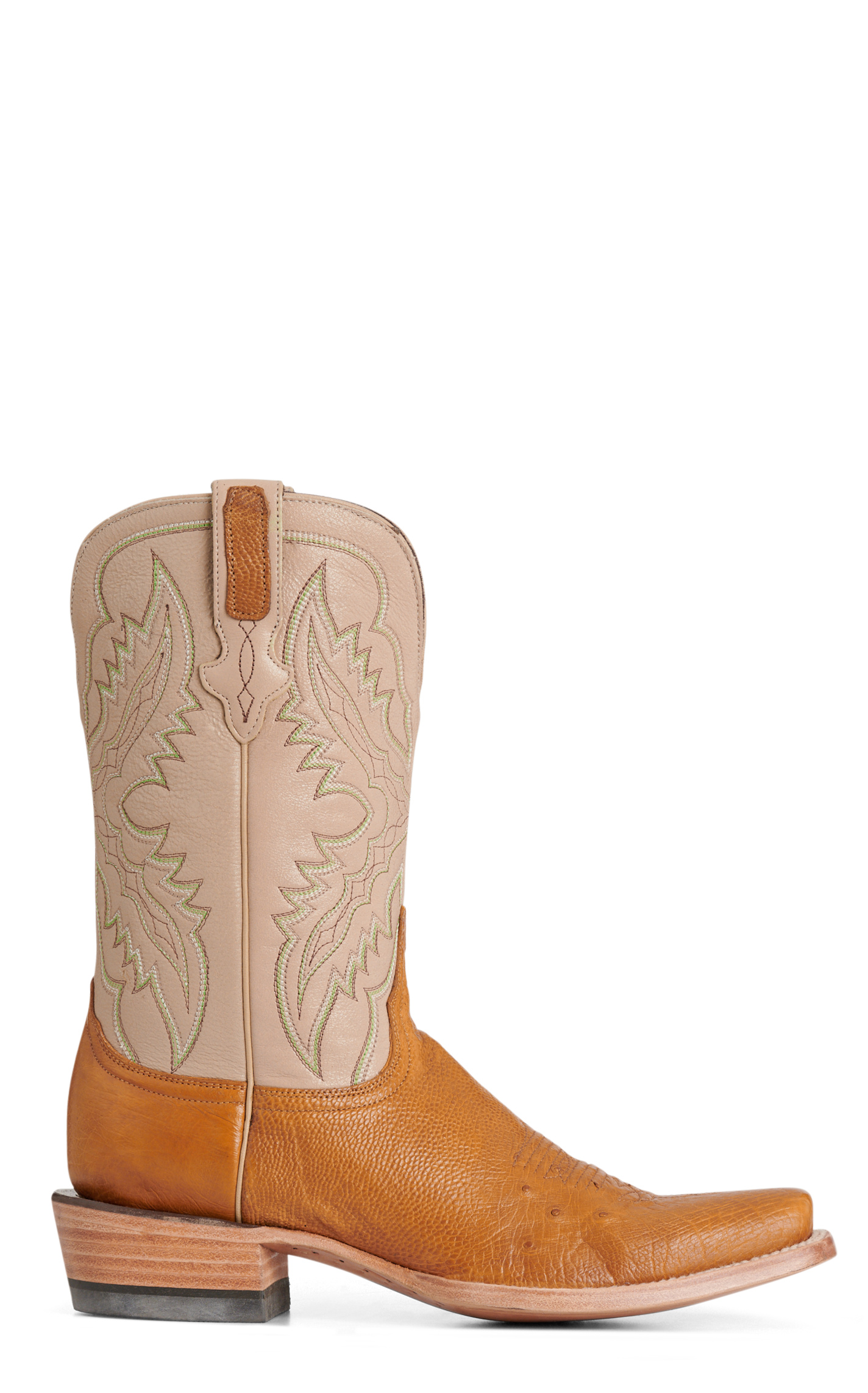 Resistol Men’s Antique Saddle & Cream Smooth Quill Ostrich Cutter Toe Cowboy Boots - Image 1