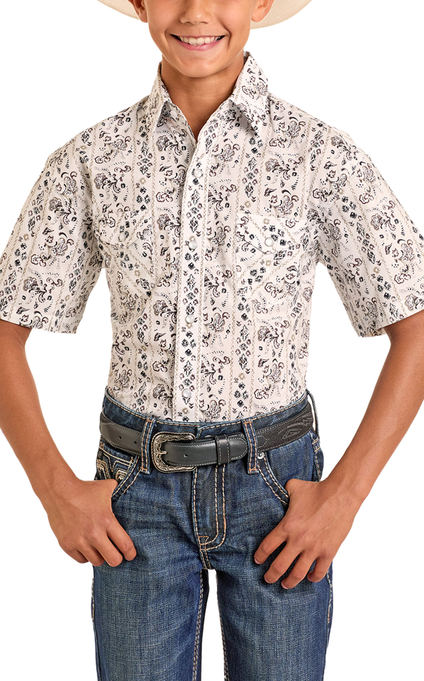 Rock & Roll Denim Boy's White Southwest Wallpaper Print Shirt - Image 1