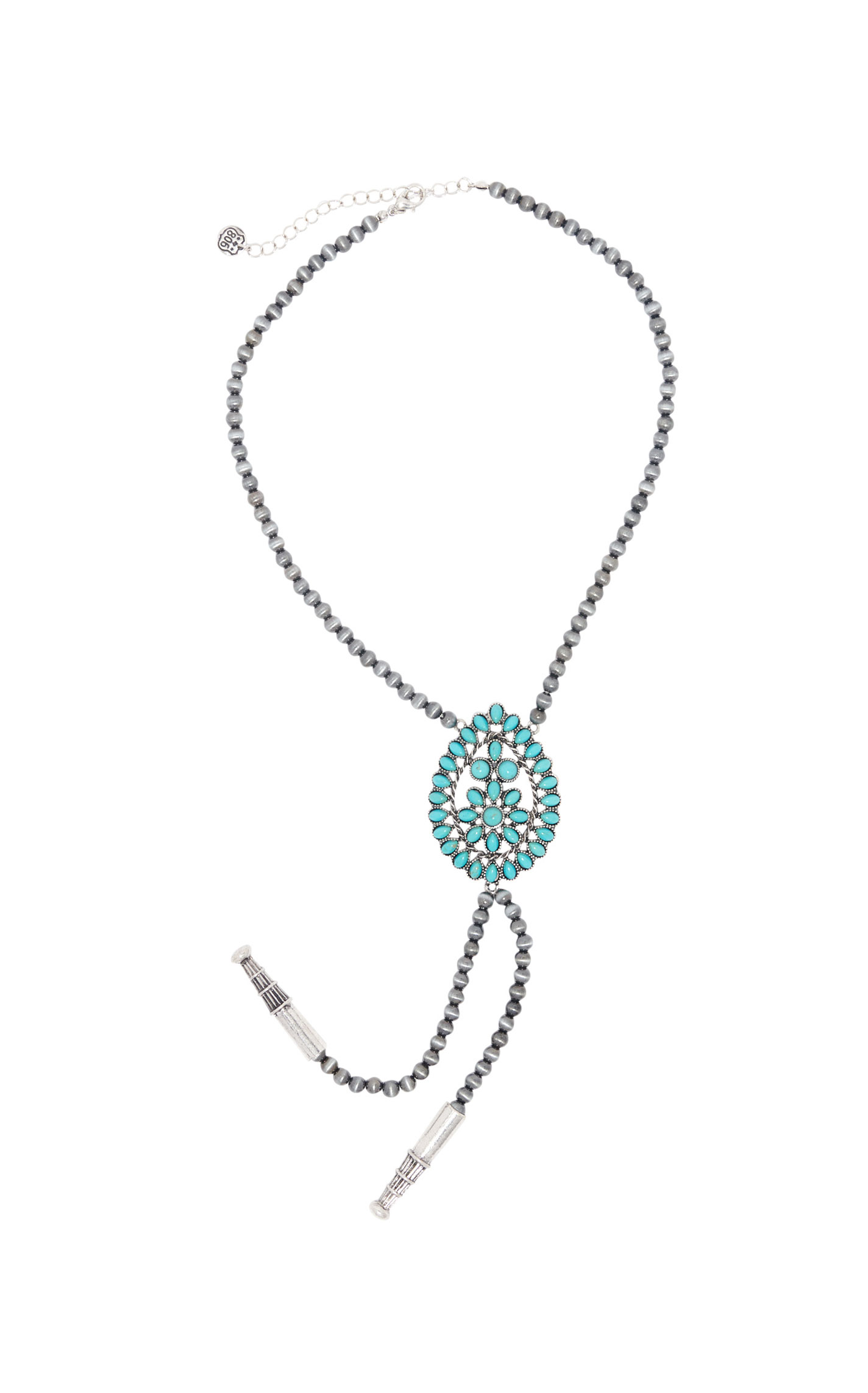 806 by Pink Panache Silver & Turquoise Beaded Bolo Necklace - Image 2