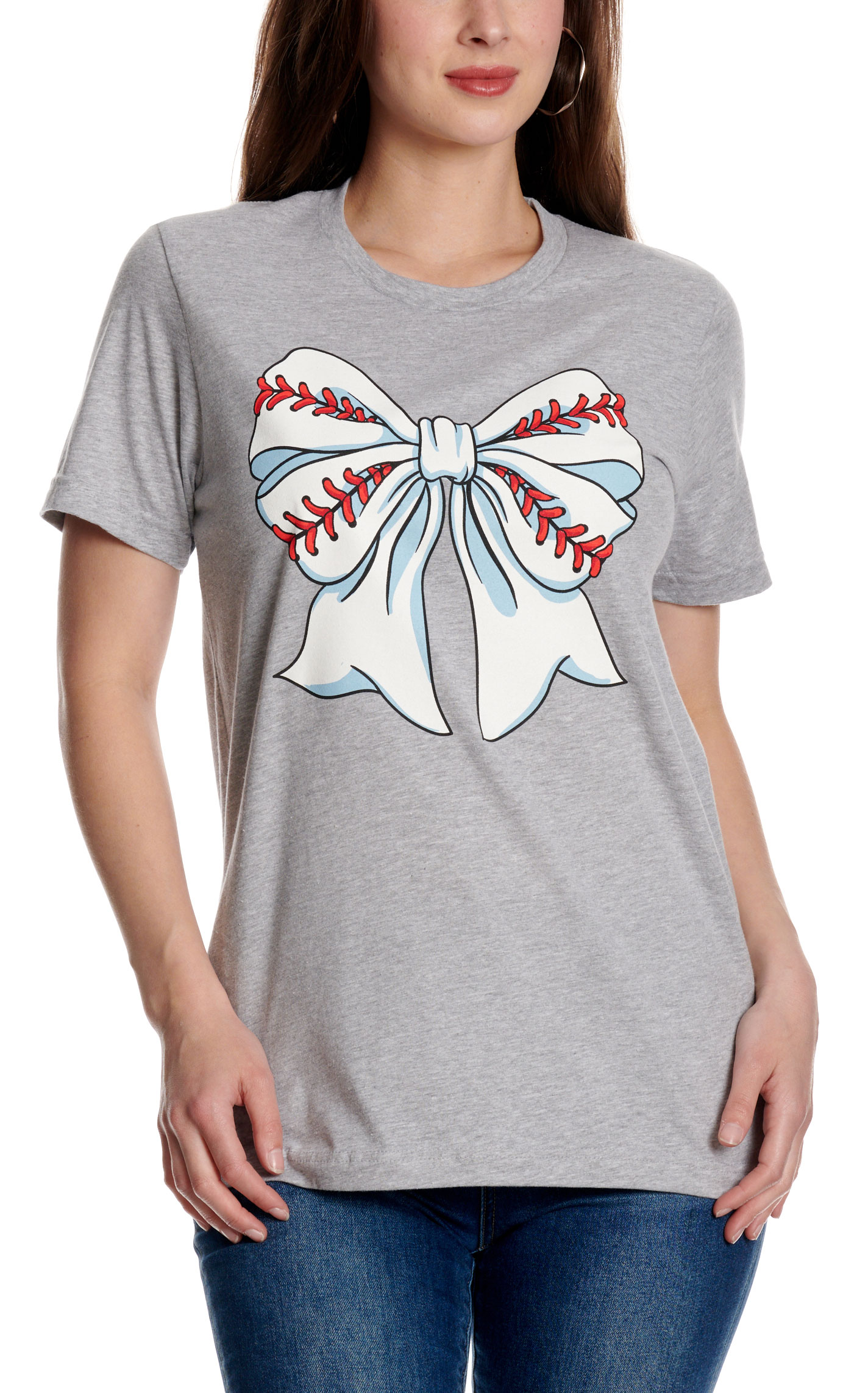 Lulu Mac Women's Baseball Bow Athletic Heather Graphic T-Shirt - Image 3