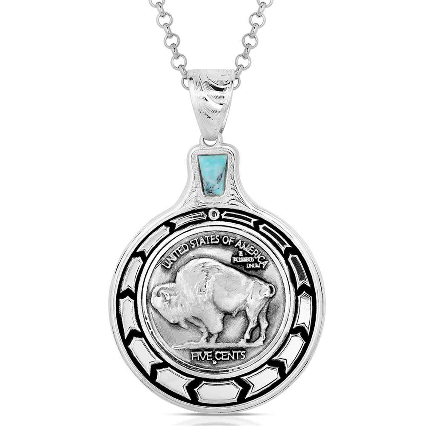 Montana Silversmiths Silver Buffalo Nickel Pendant Necklace - Image 1
