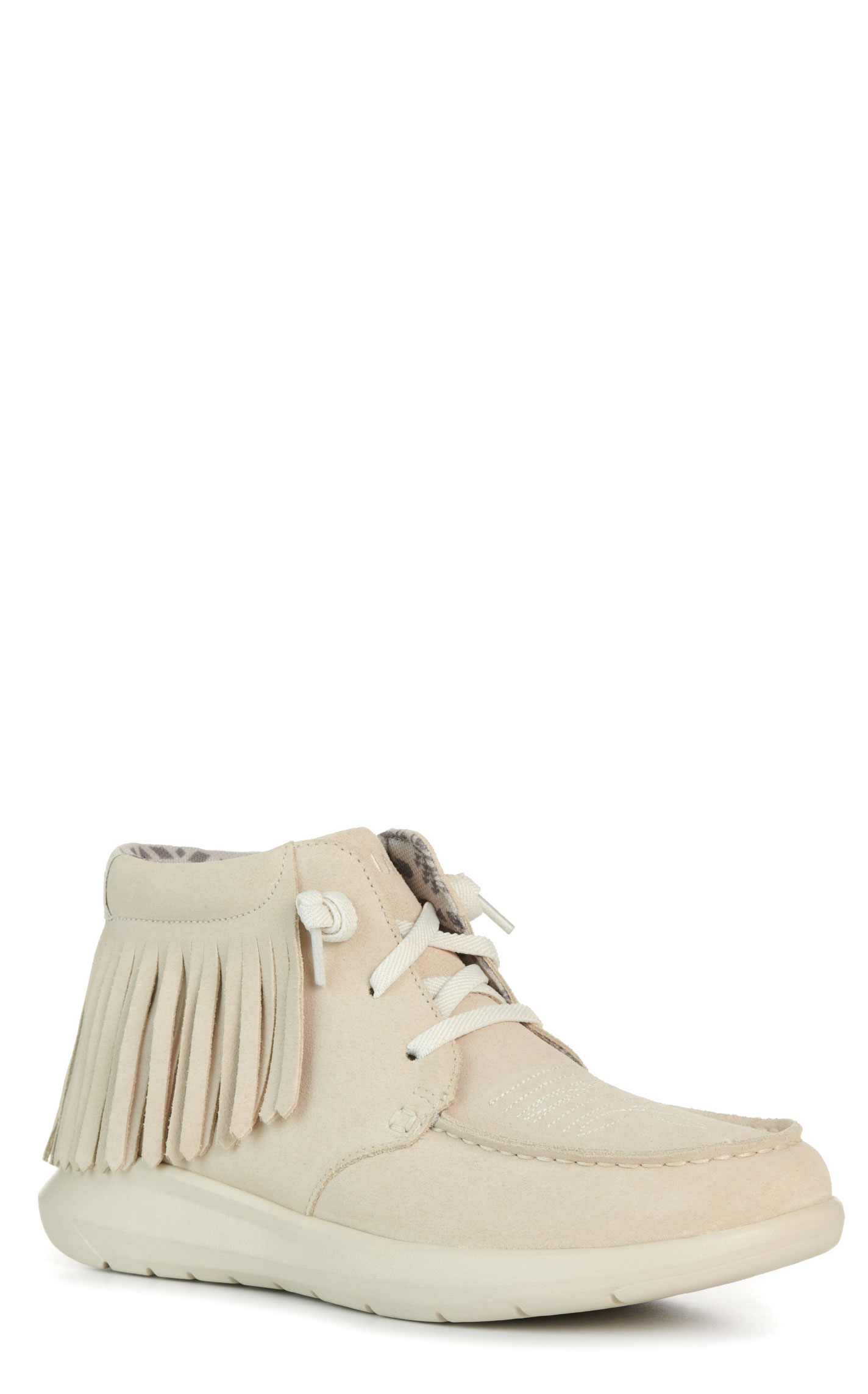 Ariat Women’s Sand Suede Hilo Fringe High Top Laced Moc Toe Casual Shoes - Image 1
