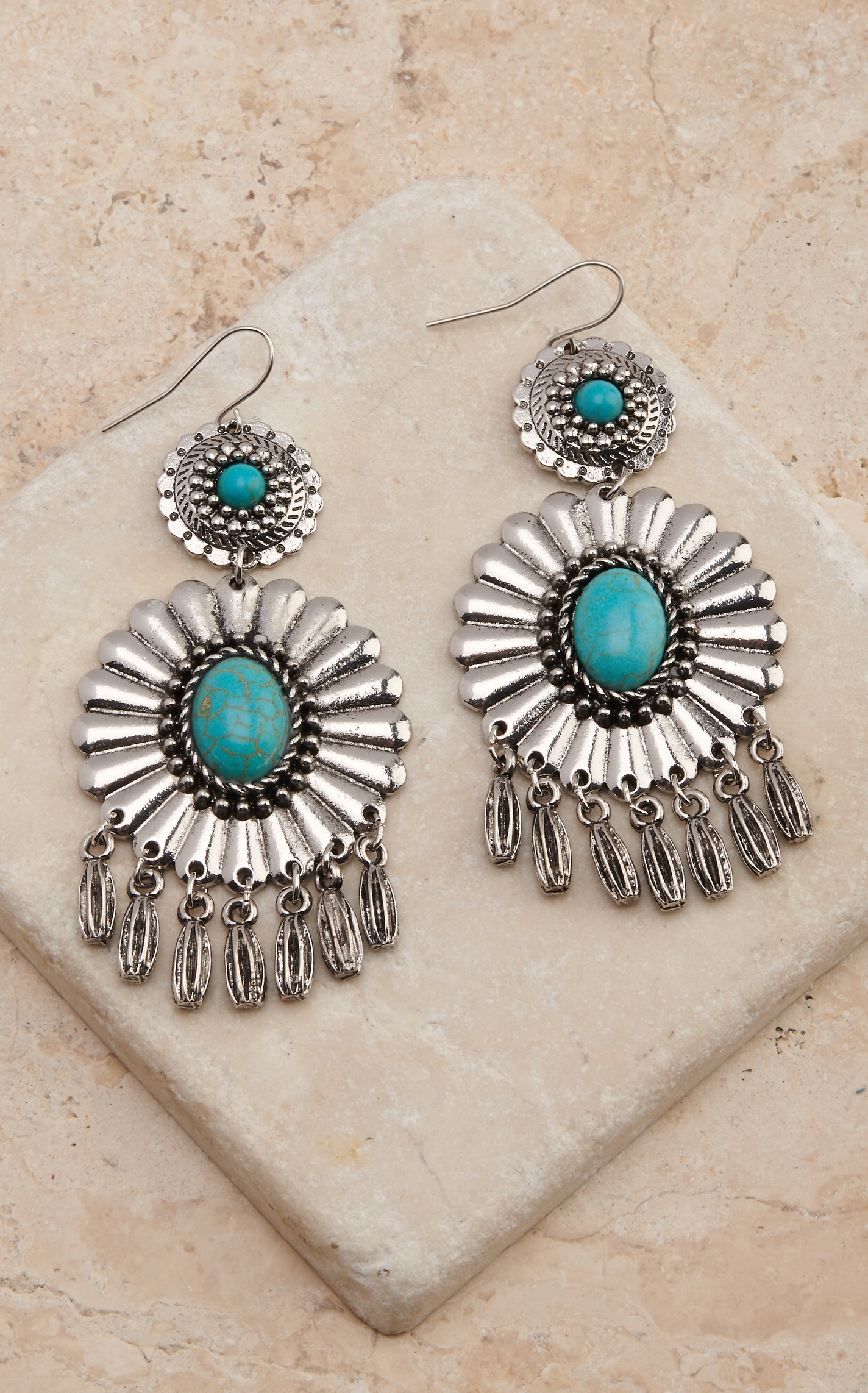Cowgirl Confetti Whispering Hope Silver Double Conchos with Turquoise Earrings - Image 1