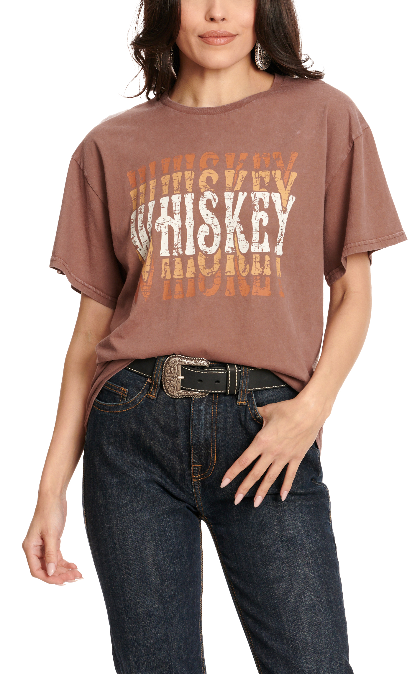 Rock & Roll Denim Women's Chocolate & Whiskey Bling Short Sleeve T-Shirt  - Image 1
