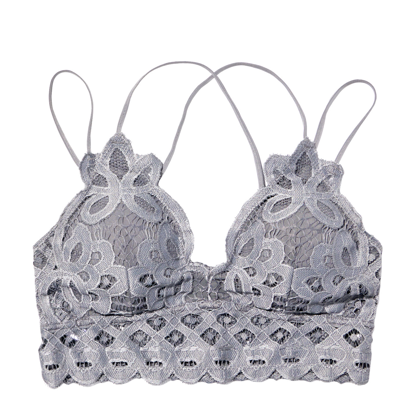 Wishlist Women's Pewter Battenberg Lace Double Strap Bralette - Image 1
