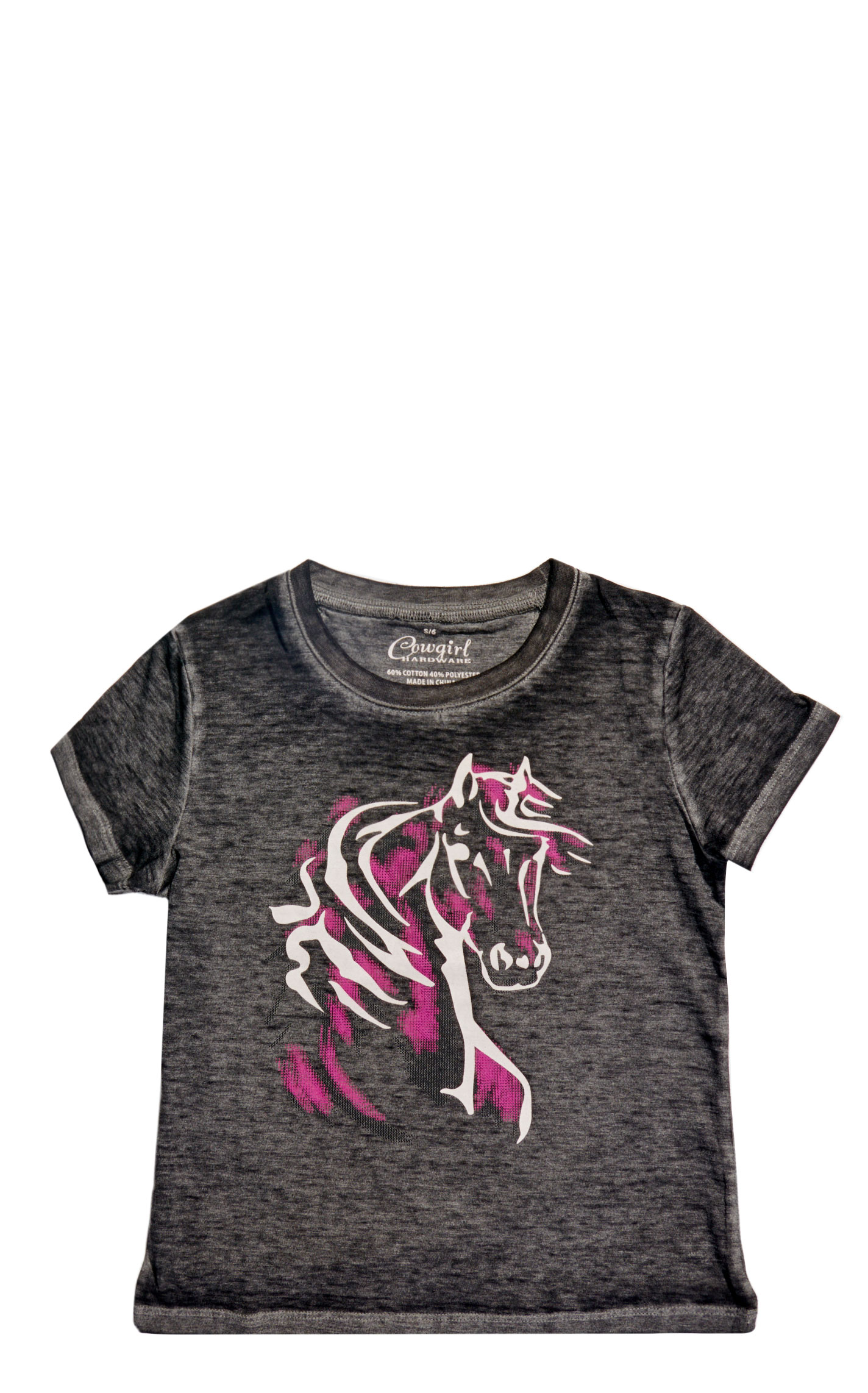 Cowgirl Hardware Girl's Black Watercolor Horse Top - Image 1