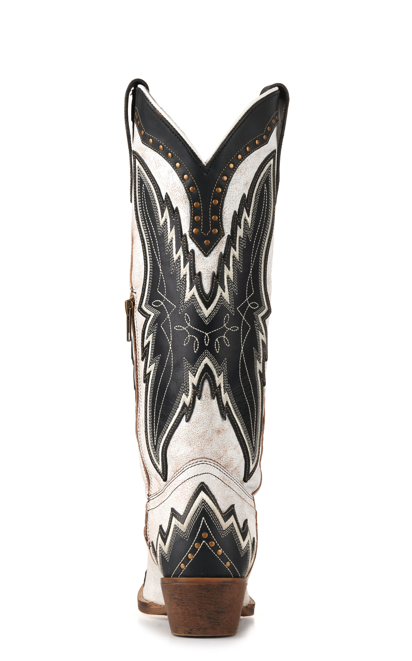 Laredo Women's Shawnee Off White with Black Overlays and Studs Snip Toe Tall Cowboy Boots - Image 1