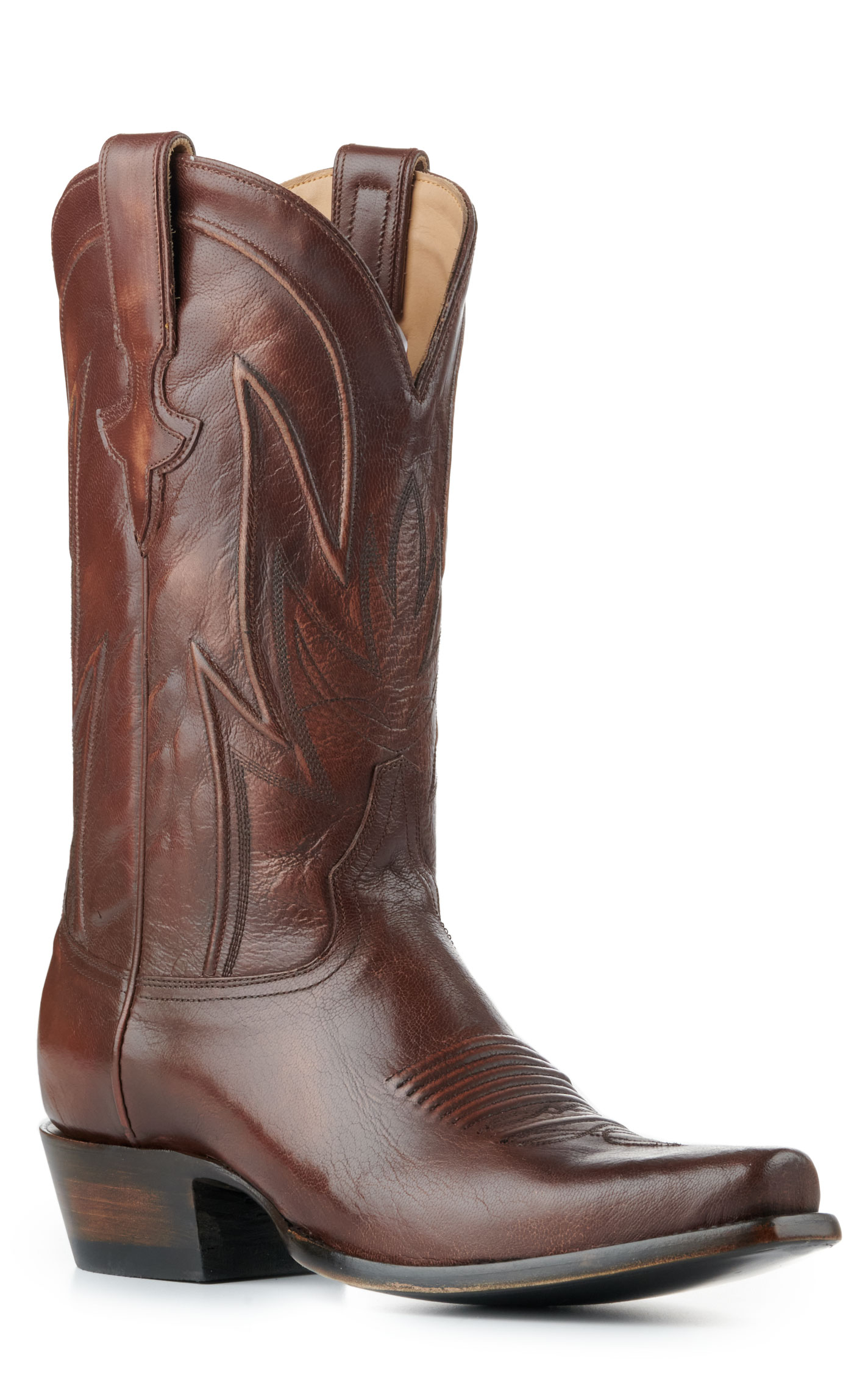 JRC & Sons Men's Wyatt Brush Off Goat Punchy Square Toe Cowboy Boot in Tan - Image 1