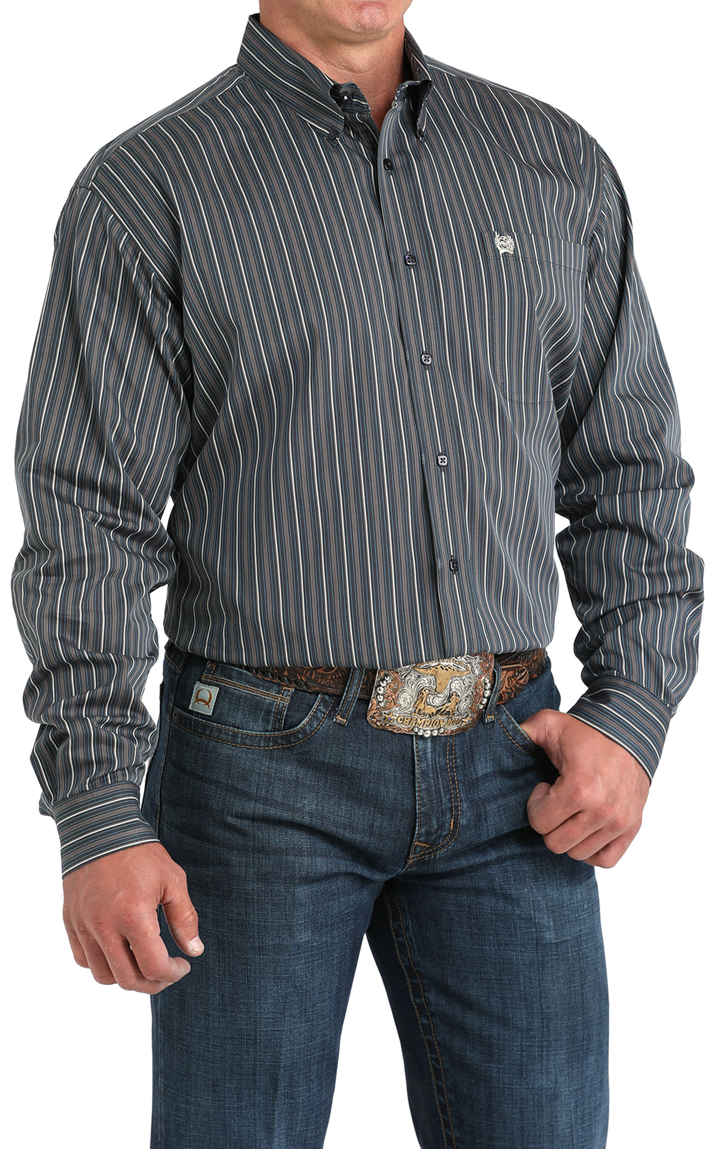 Cinch Men's Charcoal Striped Western Shirt - Image 1