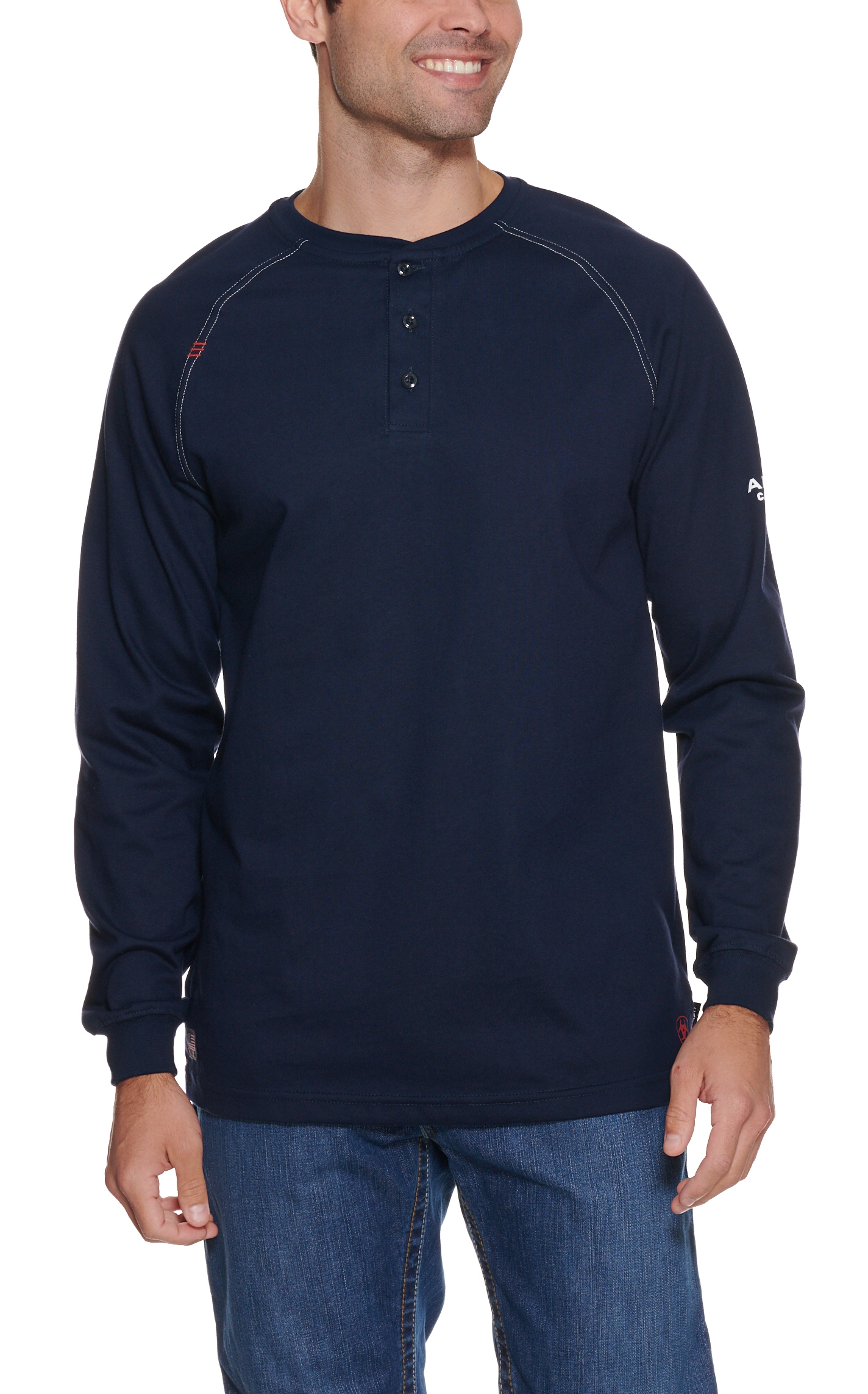Ariat Men's Navy HRC2 Crew Neck FR Work Henley Shirt - Big & Tall - Image 1