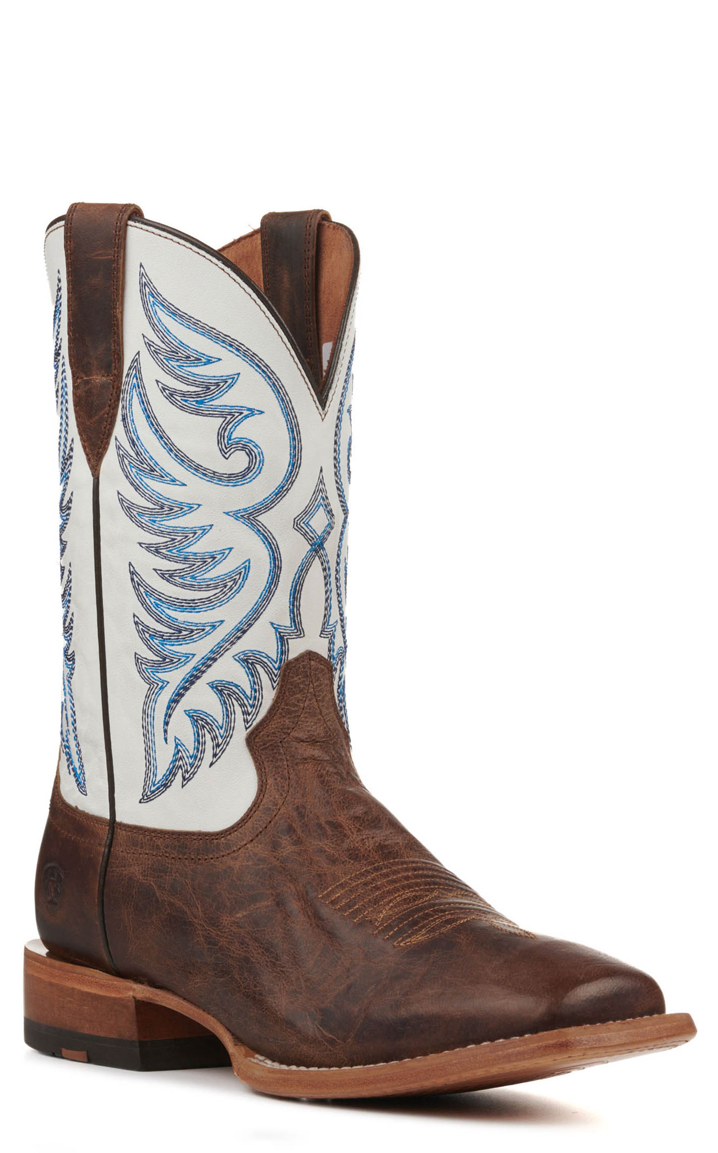 Ariat Men's Wiley Pecan Brown and Coastal Cream TekStep Wide Square Toe Cowboy Boots - Image 1