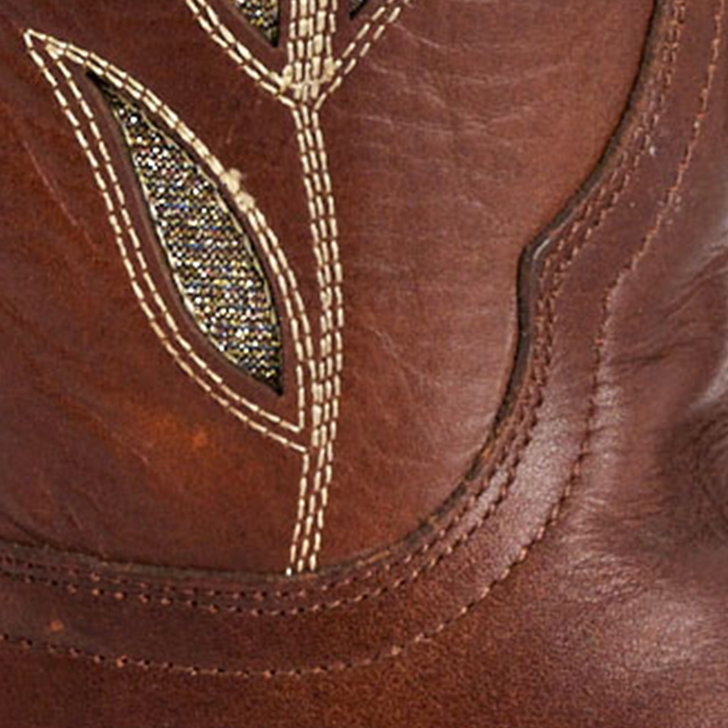 Cavender's Women's Cognac & Gold Sparkle Inlay Snip Toe Cowboy Boots - Image 1