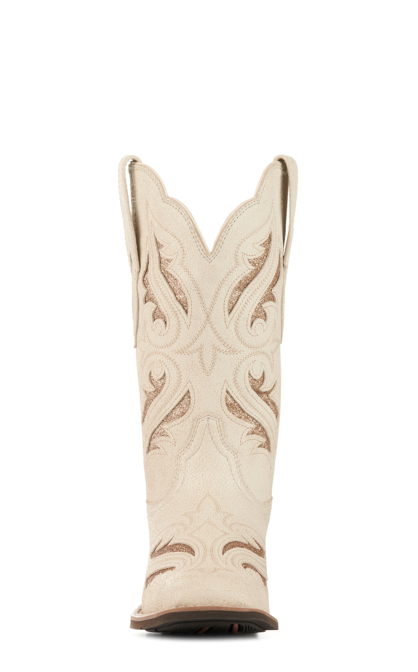Ariat Women's Round Up Bliss Distressed Ivory with Gold Glitter Wide Square Toe Cowboy Boots - Image 1