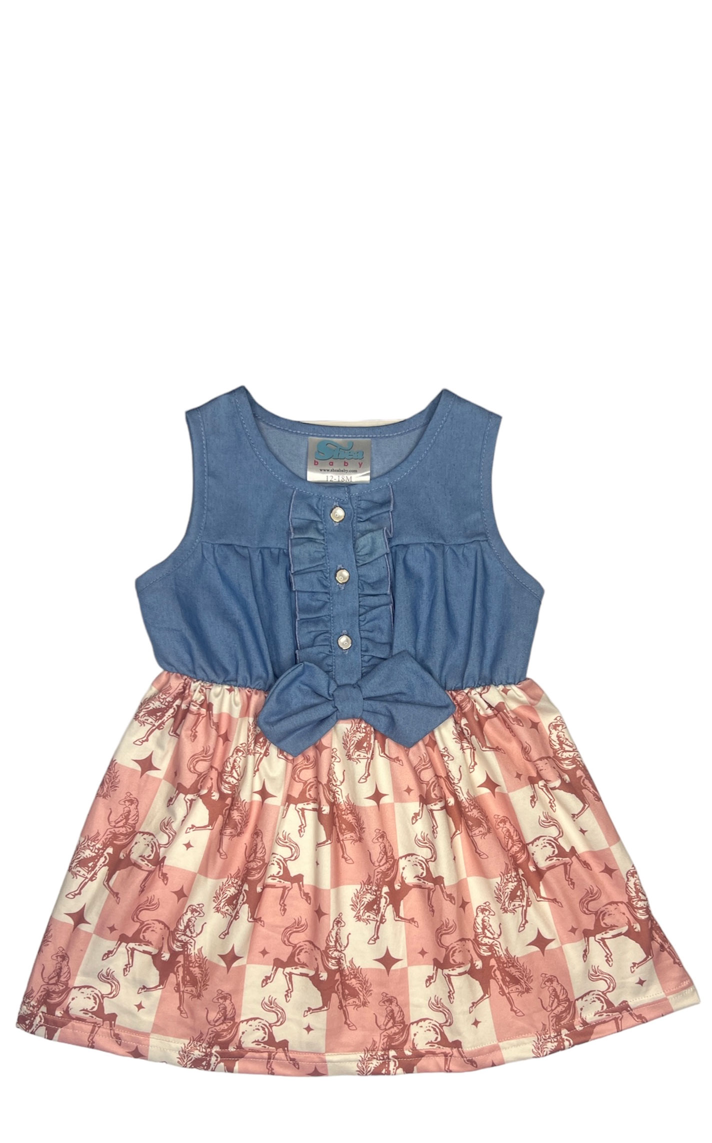 Shea Baby Infant Girl's Denim & Pink Check Bronc Dress - Image 1