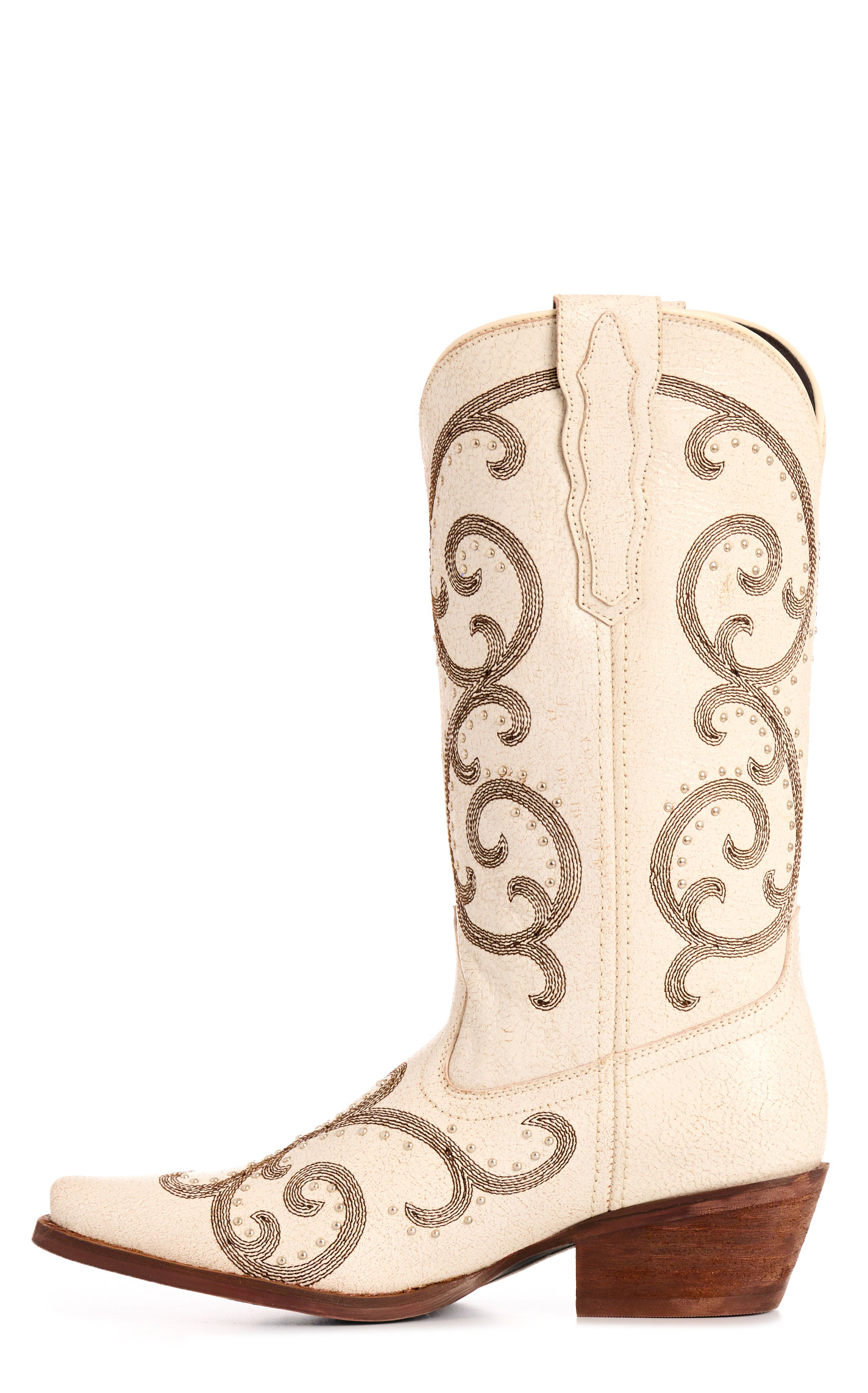 Rockin' C Women's White Crackle with Embroidery Snip Toe Cowboy Boots - Image 1