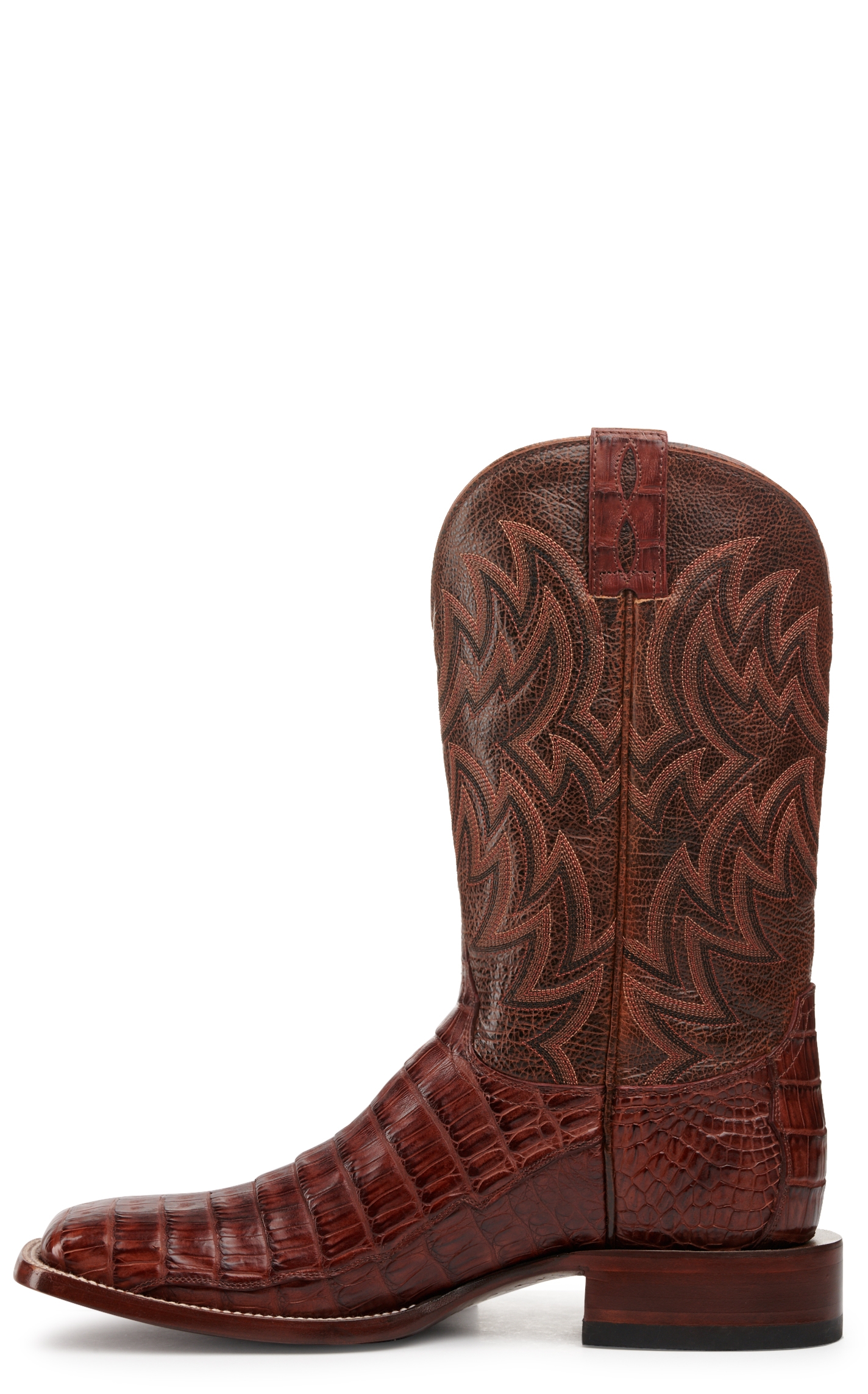 Cavender's Men's Cognac and Brandy Caiman Tail Wide Square Toe Exotic Cowboy Boot - Image 1