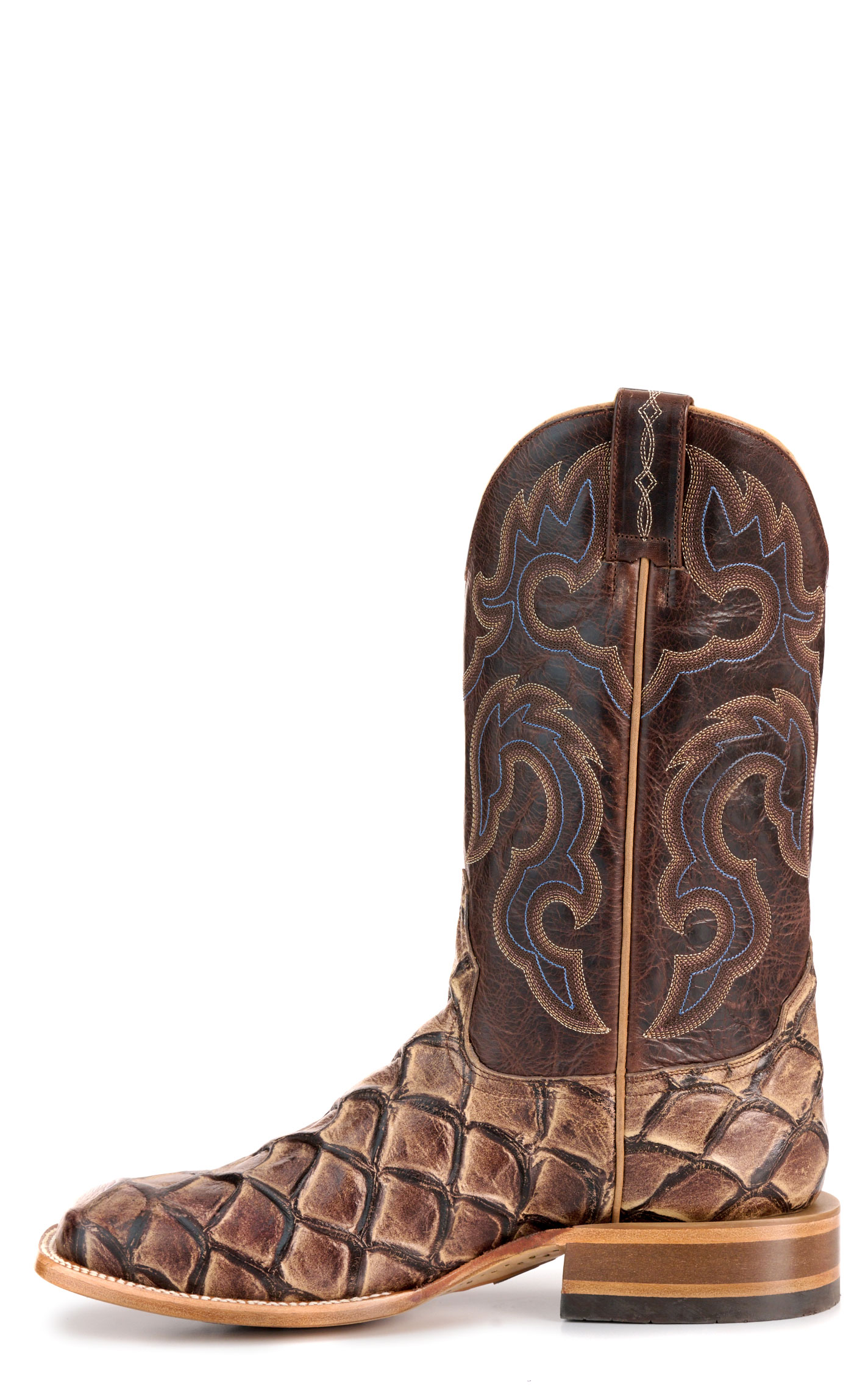 Cavender's Men's Endurance Oak Pirarucu Print and Chocolate Wide Square Toe Cowboy Boots - Image 1