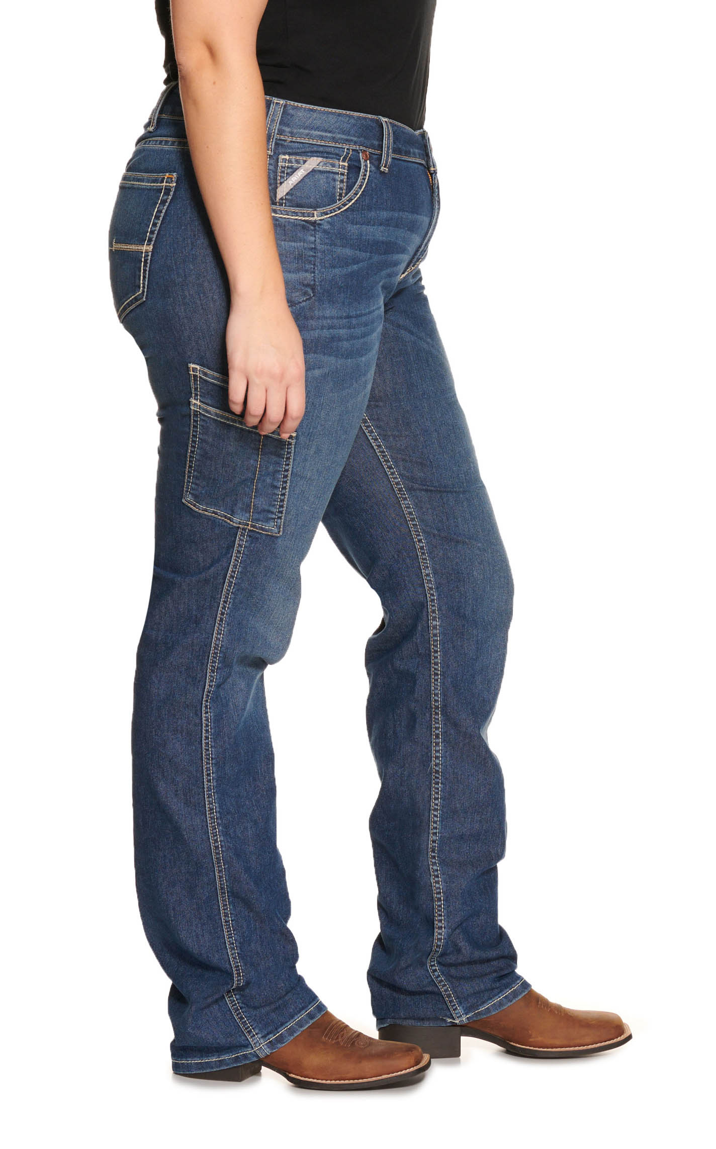 Ariat Rebar Women's DuraStretch Riveter Dark Wash Mid Rise Straight Leg Work Jeans - Plus Sizes - Image 1