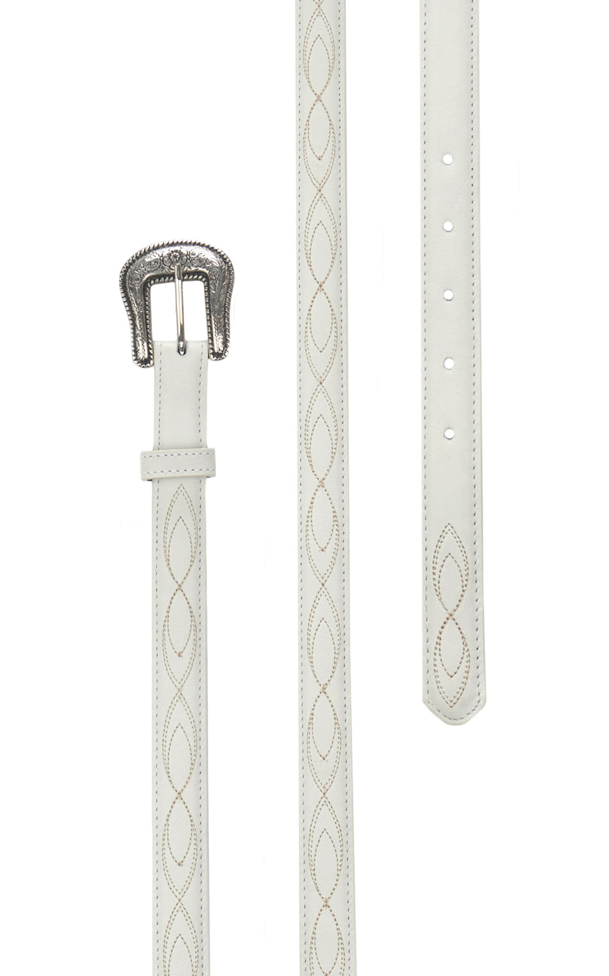 Cavender's Women's White Leather Stitched Belt - Image 1