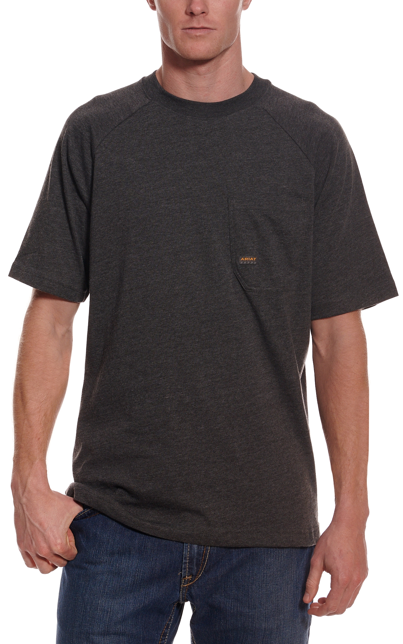 Ariat Men's Rebar Cotton Strong Charcoal Gray Heather Short Sleeve Pocket Work T-Shirt - Image 1