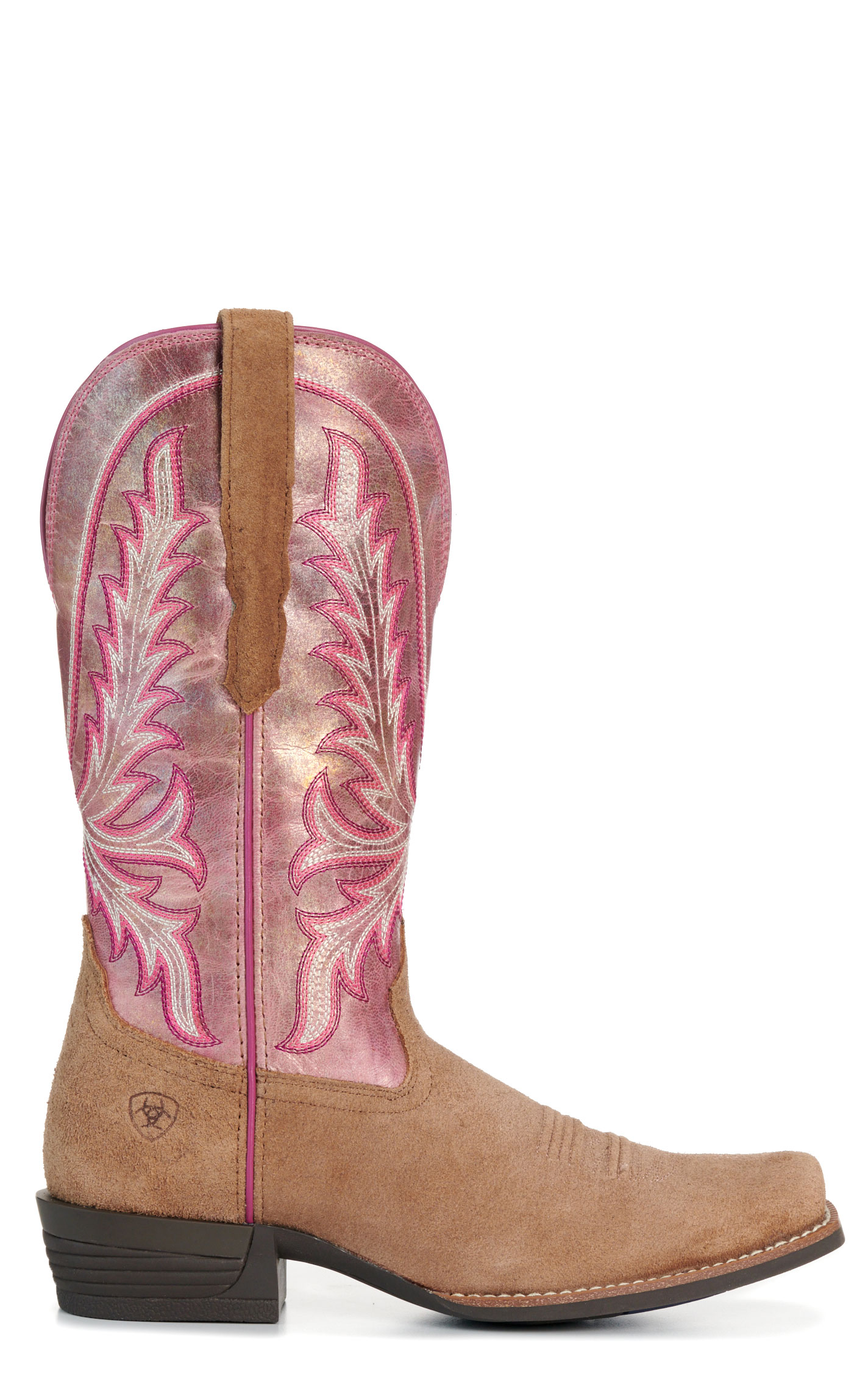 Ariat Women’s Tawny Roughout & Violet Pink Shine Rock Creek Narrow Cutter Toe Cowboy Boots - Image 1