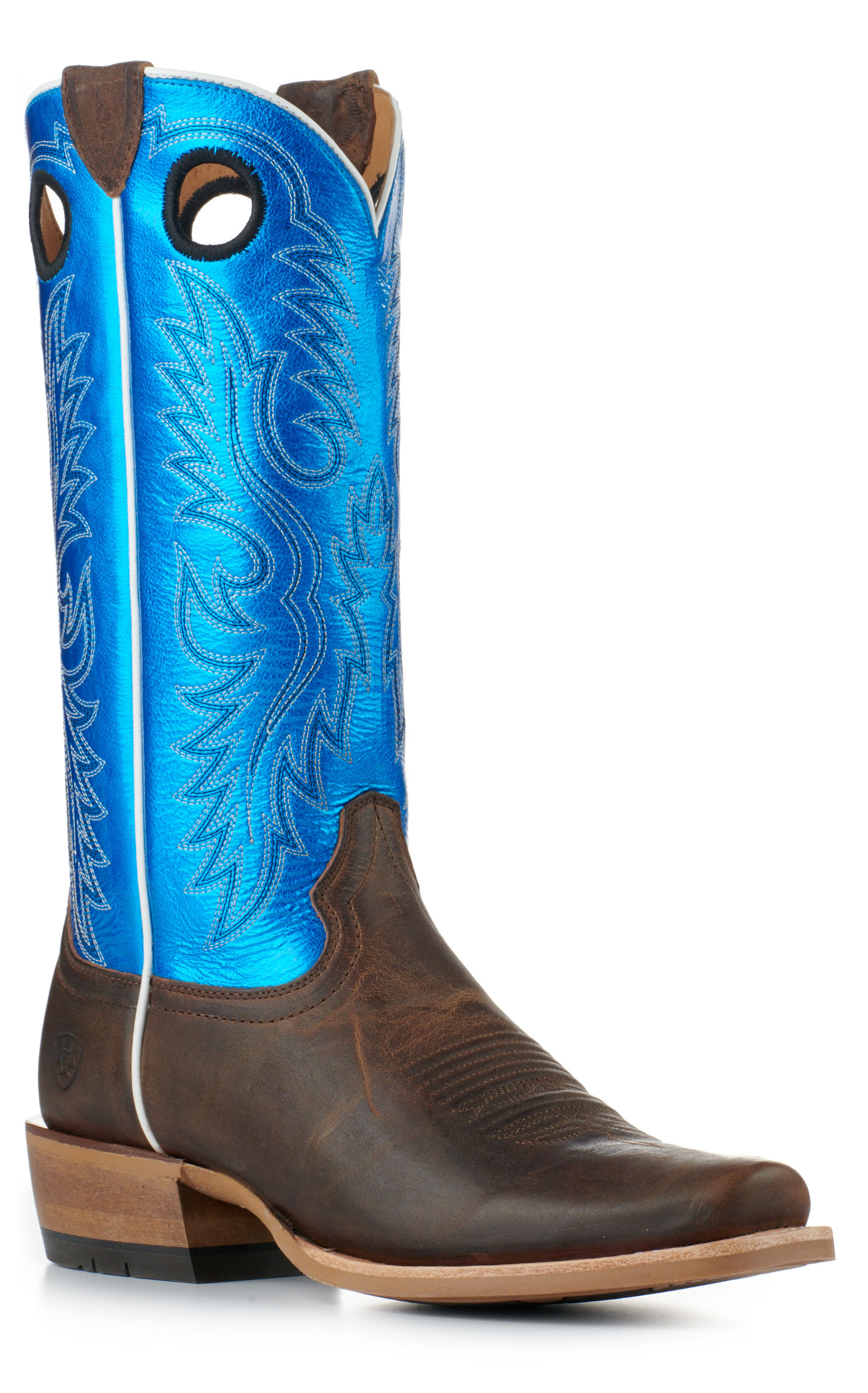 Ariat Men's Ringer Tobacco and Bright Blue TekStep Punchy Square Toe Cowboy Boots - Image 1