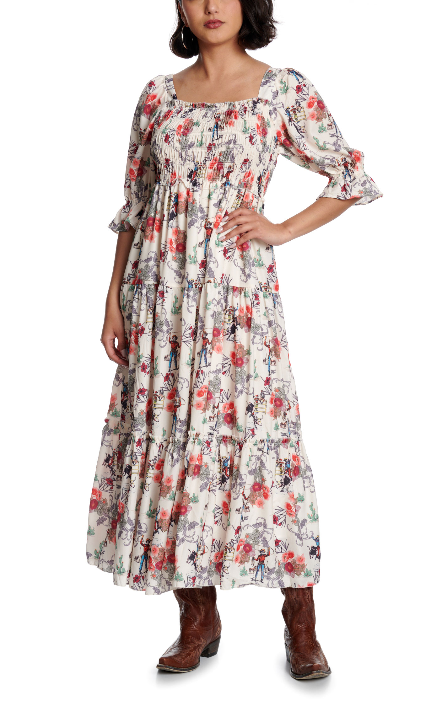 Fashion Express Women's Cream Western Print Dress - Image 1