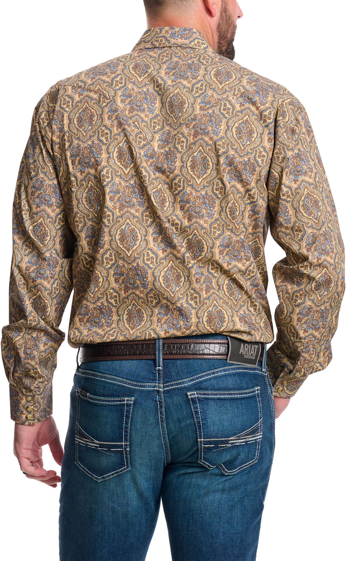Stetson Men's Mocha & Blue Medallion Western Shirt - Image 1