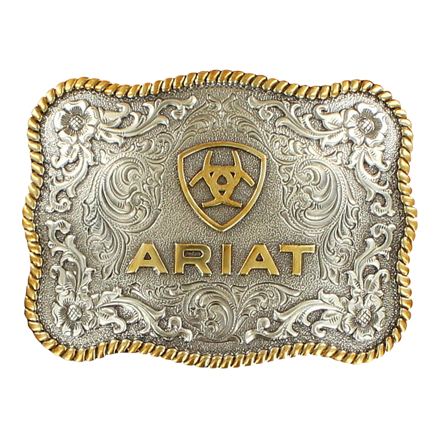 Ariat Silver & Gold Rope Edge Rectangle Belt Buckle - Image 1