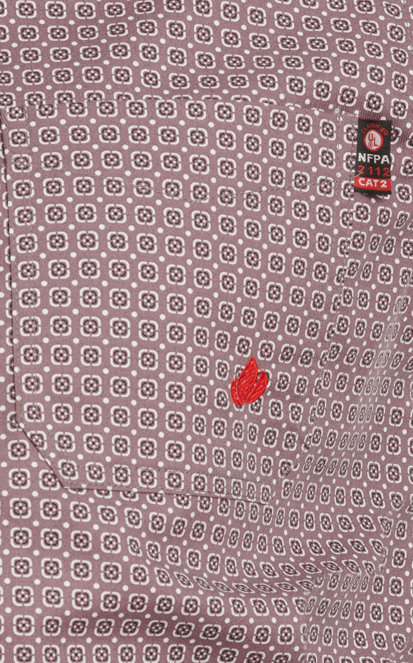 Forge Men's Dusty Burgundy & Geo Print Long Sleeve FR Work Shirt - Image 2