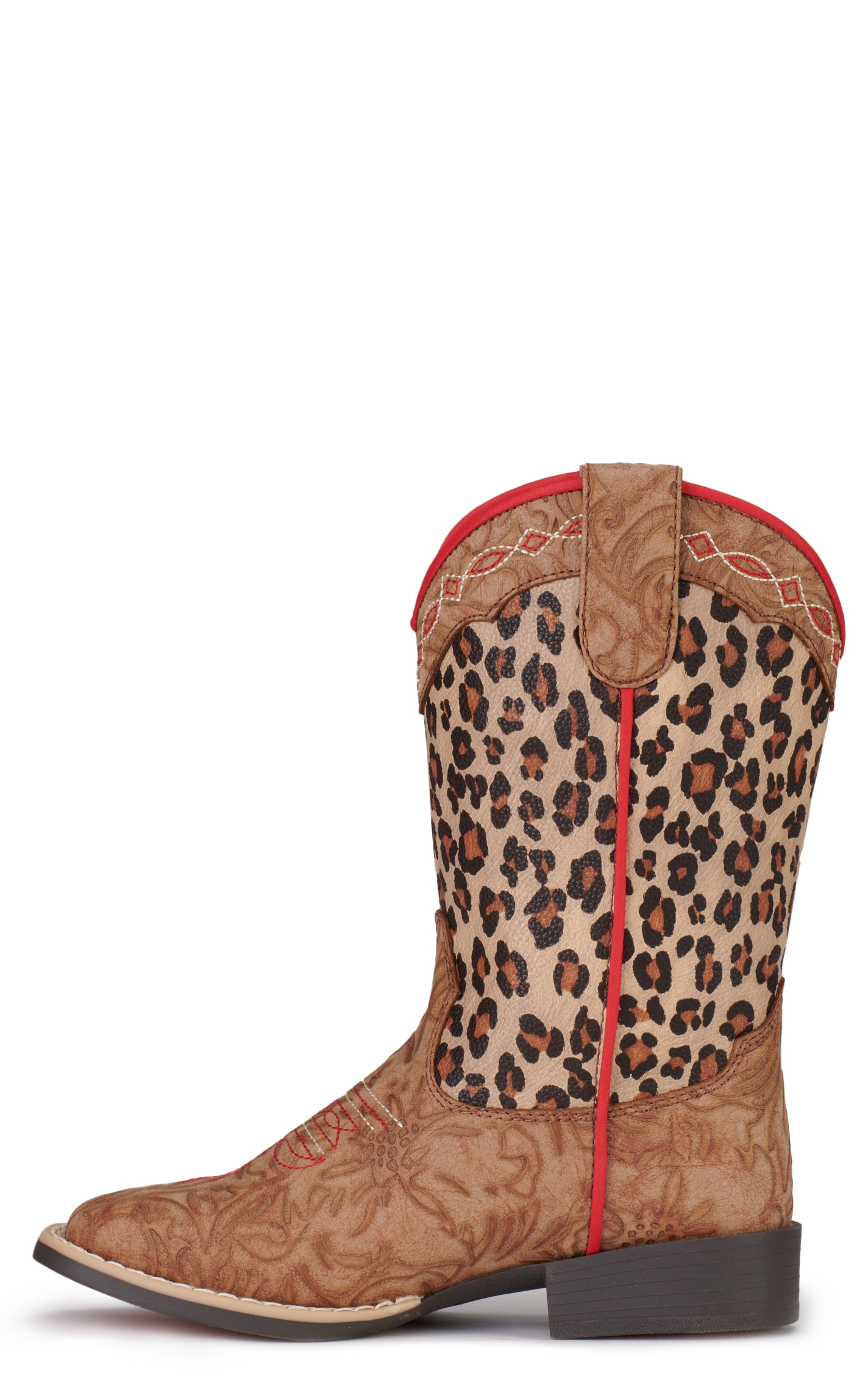 Twister Girls' Avery Tan Floral and Leopard Print Square Toe Cowboy Boots - Image 1