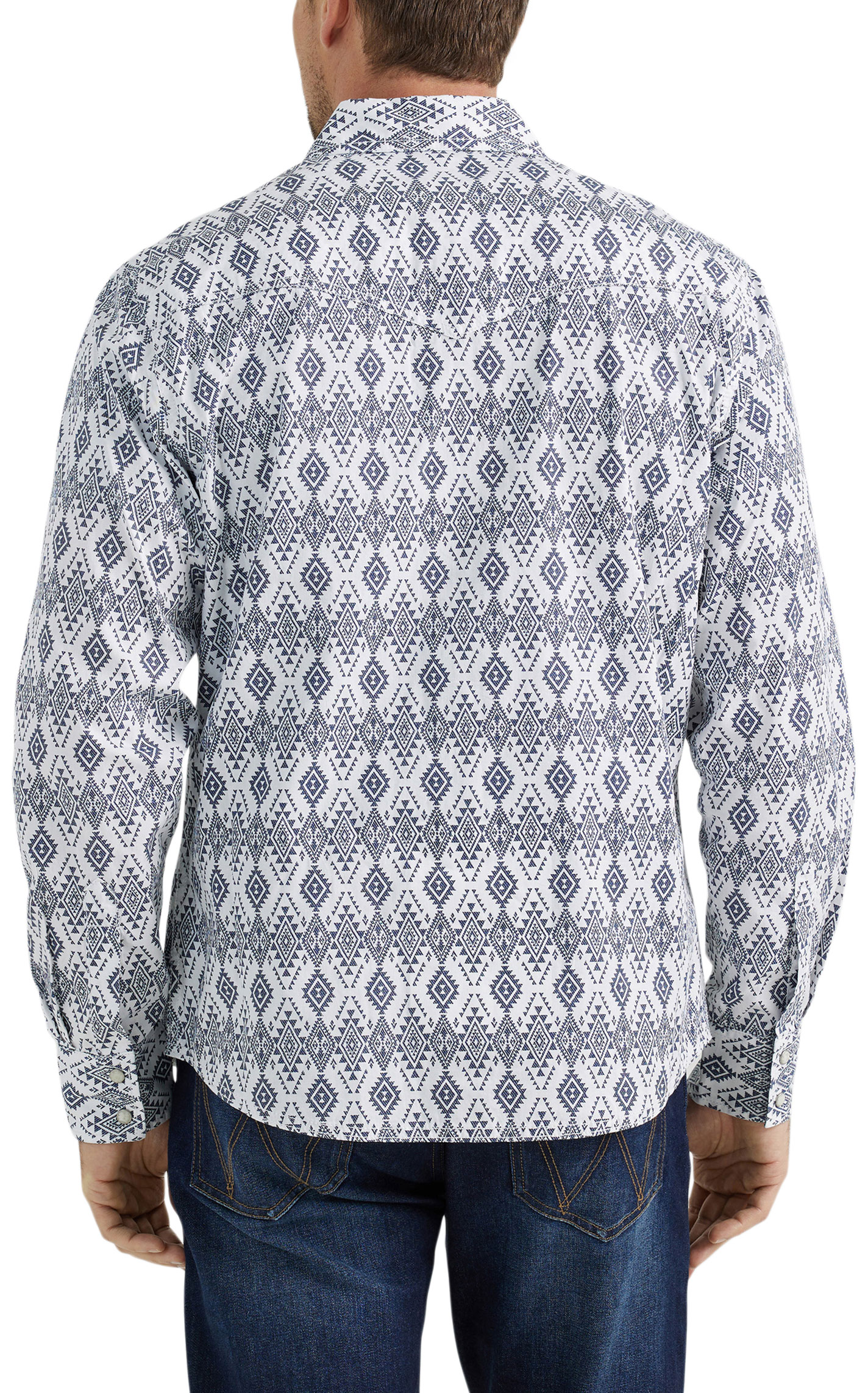 Wrangler Retro Men's White & Navy Aztec Print Western Shirt - Image 1