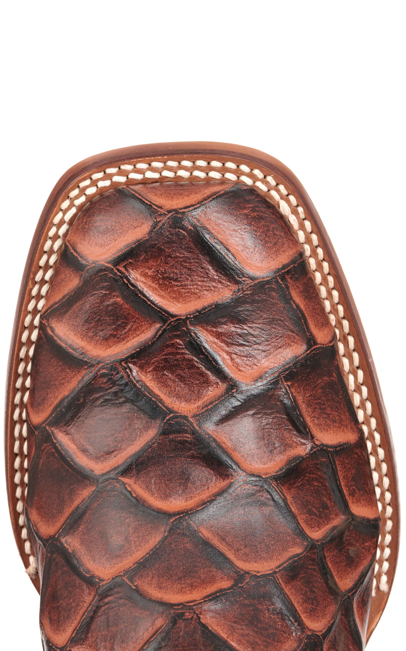 Cavender's Men's Intrepid Chocolate and Whisky Pirarucu Print Wide Square Toe Cowboy Boots - Image 1