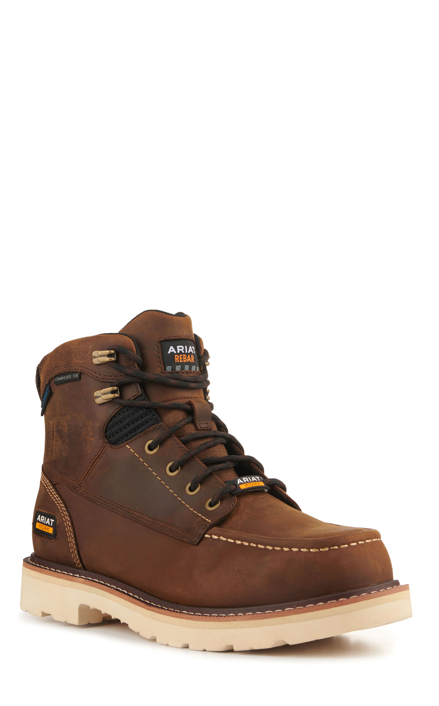 Ariat Men's Rebar Lift Distressed Brown H20 SmartLite Round Composite Toe Lace Up Work Boots - Image 1