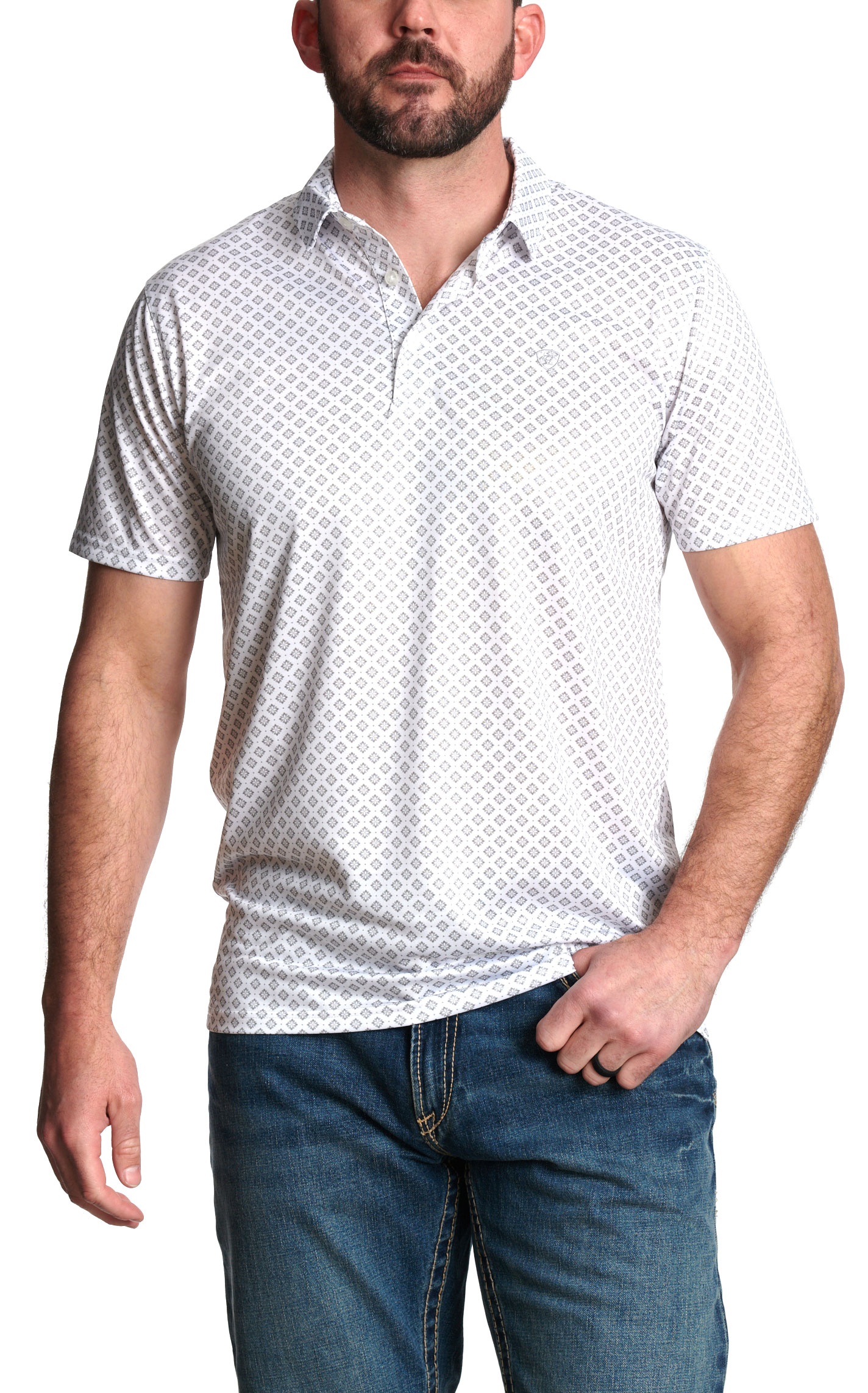 Ariat Men's White Diamond Geo Print Polo Shirt - Image 1