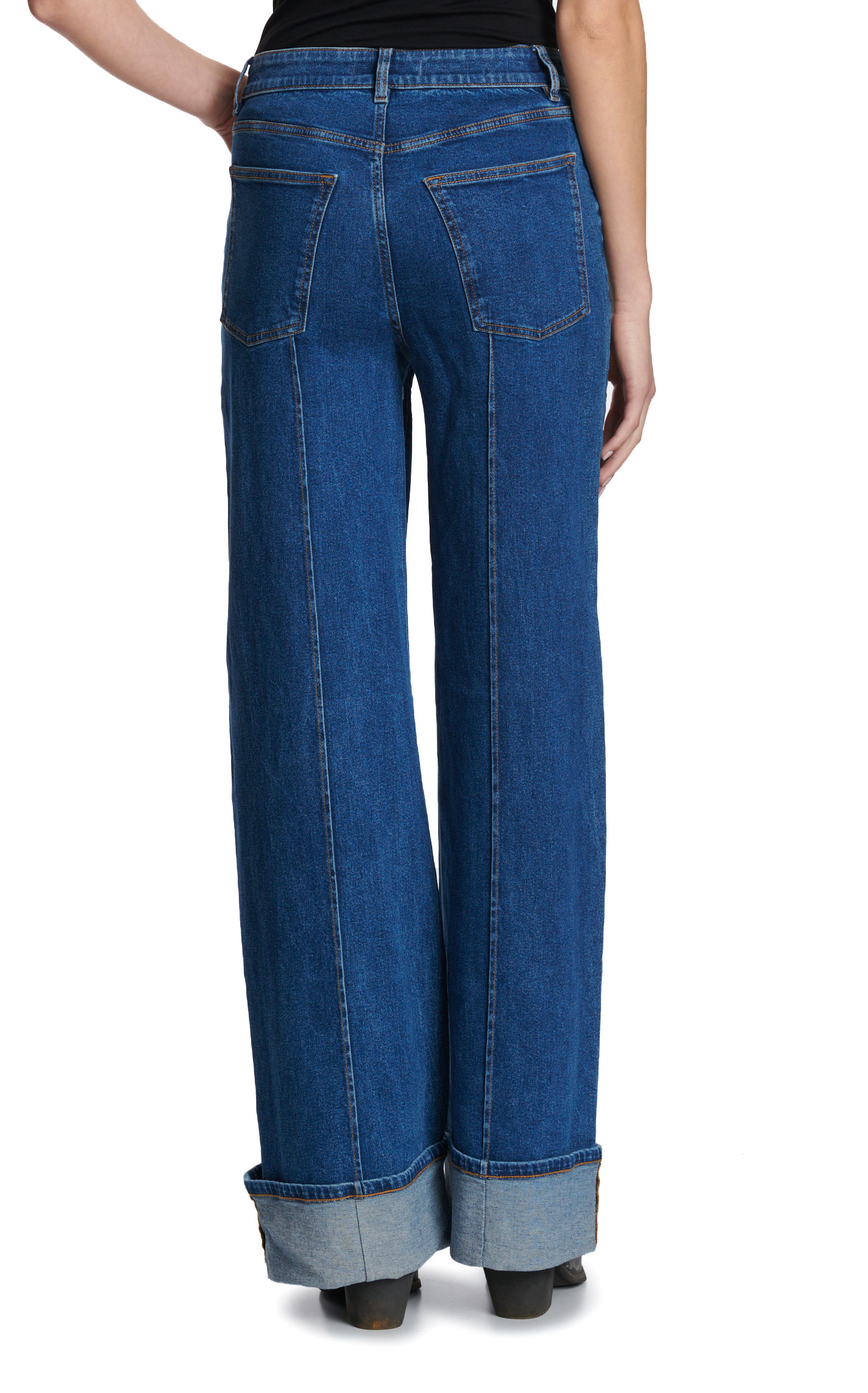 Warp + Weft Women's Dark Wash Wide Leg Seam Cuff Jeans - Image 1