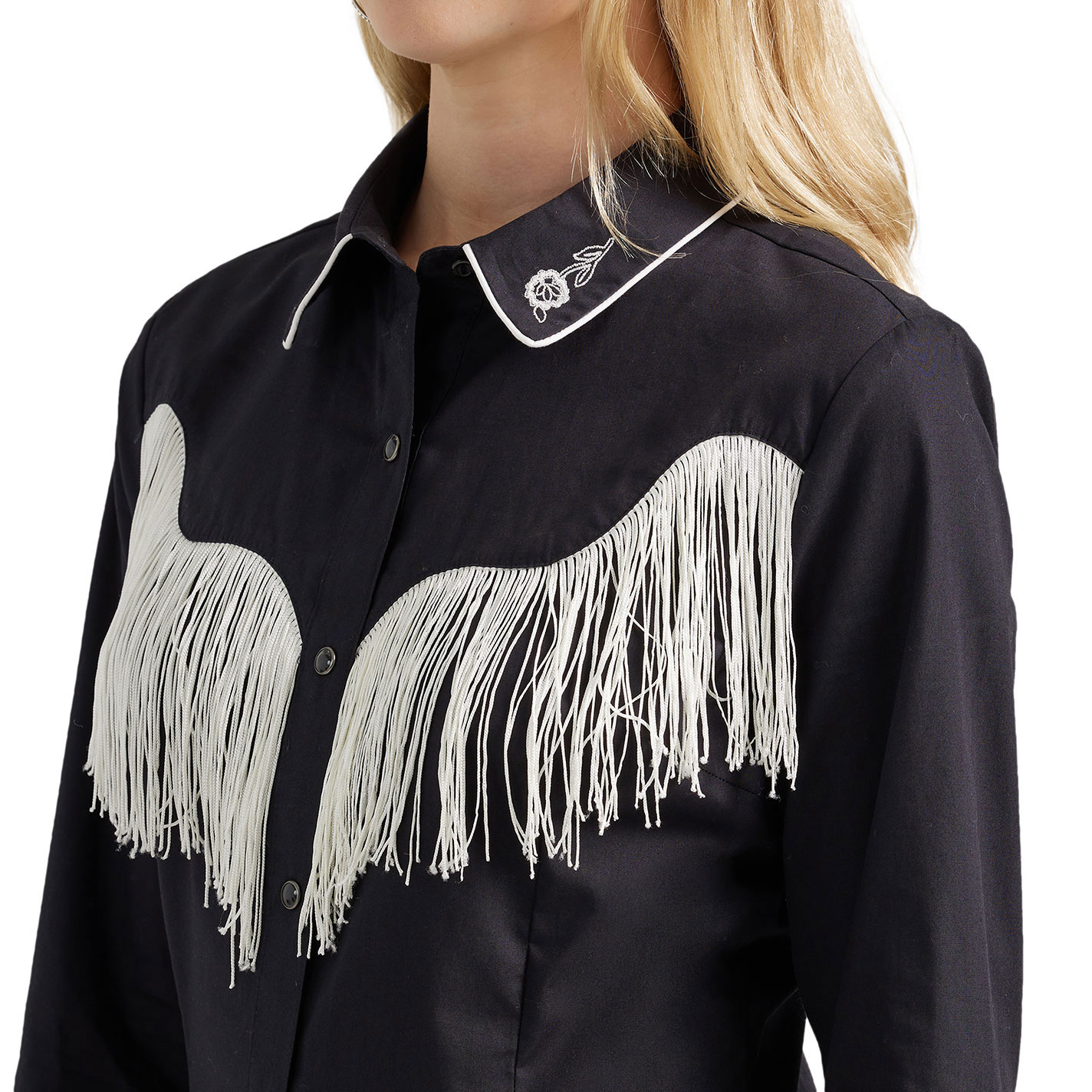 Wrangler Women's Black Fringed Dress Western Shirt - Image 1