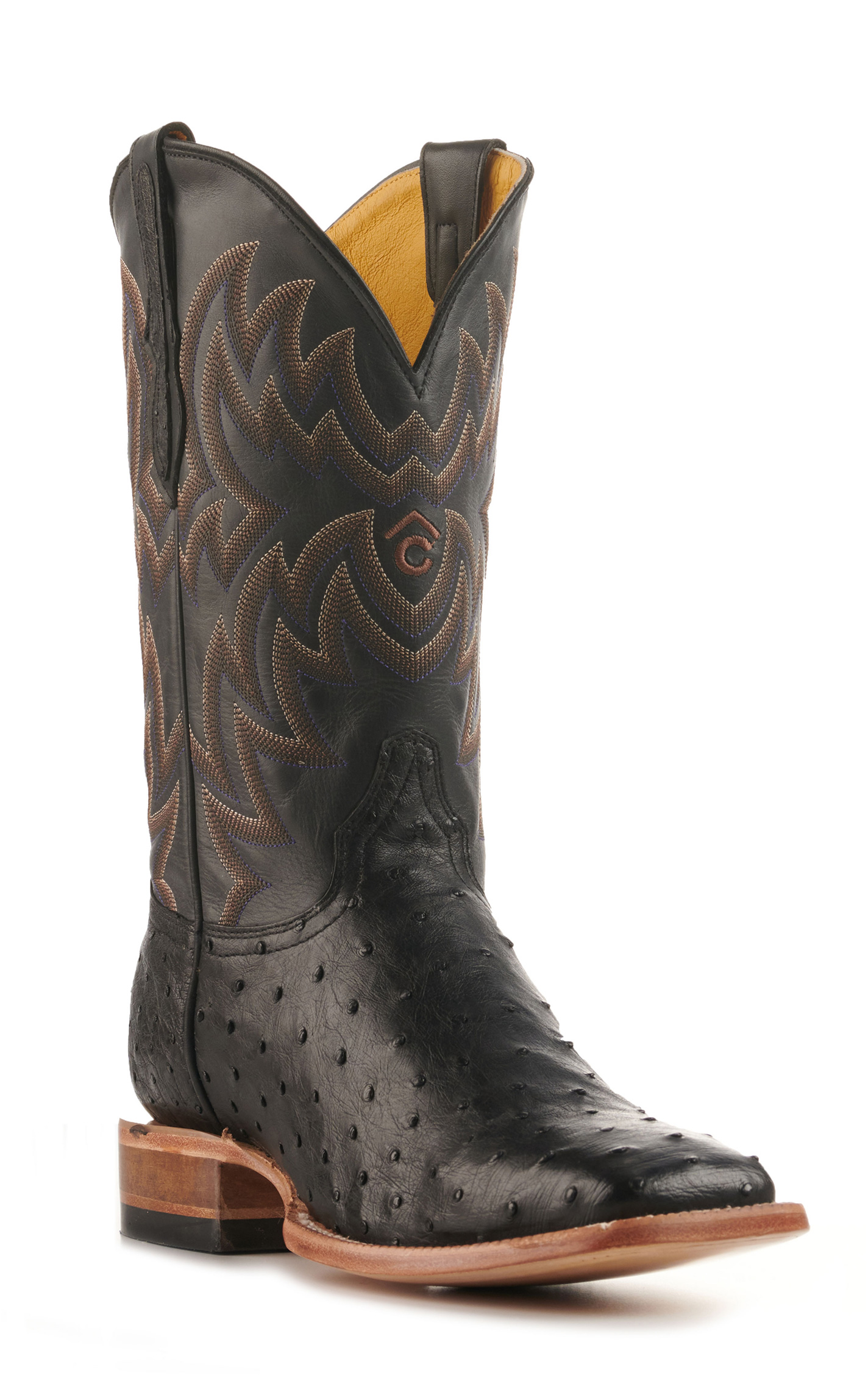 Cavender's Men's Black Full Quill Ostrich Rafter C Wide Square Toe Exotic Cowboy Boots - Image 1