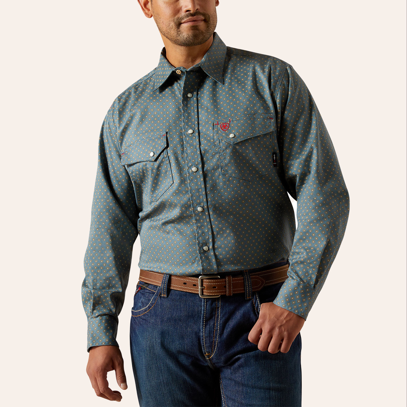 Ariat Men's FR Scorsese Orion Blue Dot Print Work Shirt - Image 1