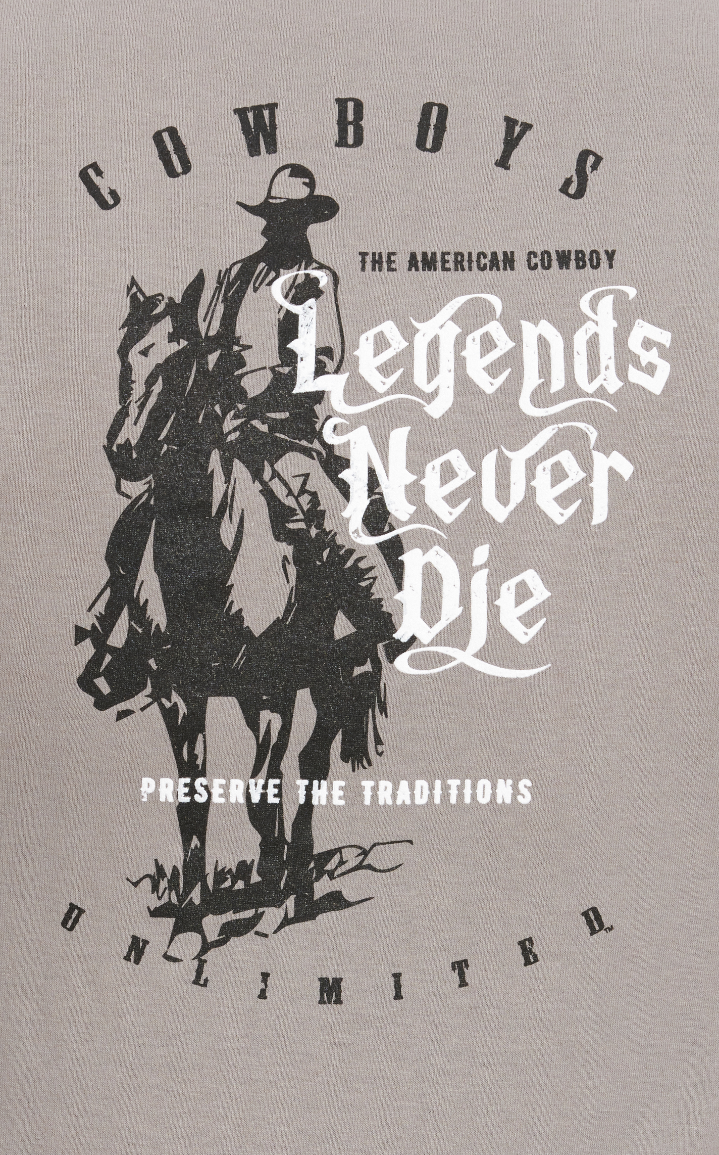 Moss Brothers Cowboys Unlimited Men's Gray Legends Never Die Short Sleeve T-Shirt - Image 1