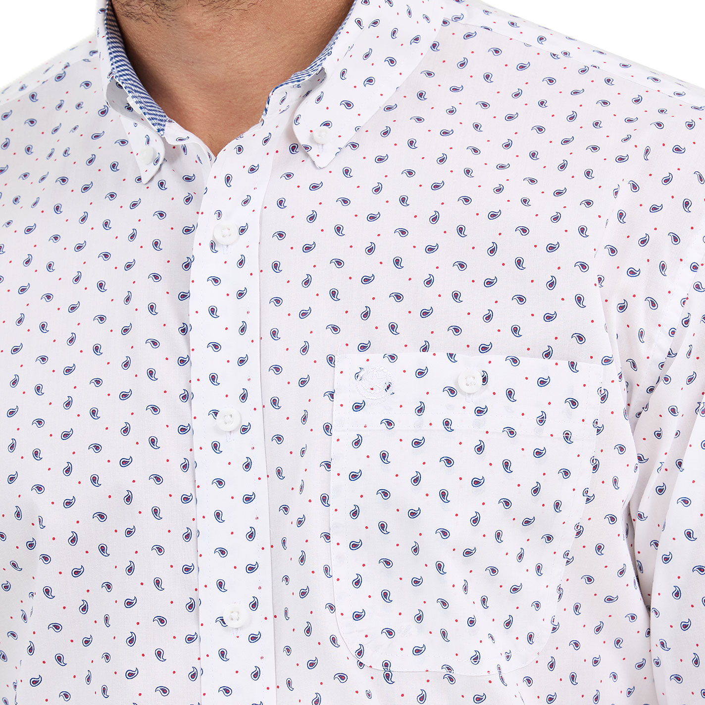 Wrangler Men's George Strait Collection White & Blue Mini Paisley Western Shirt - Image 1