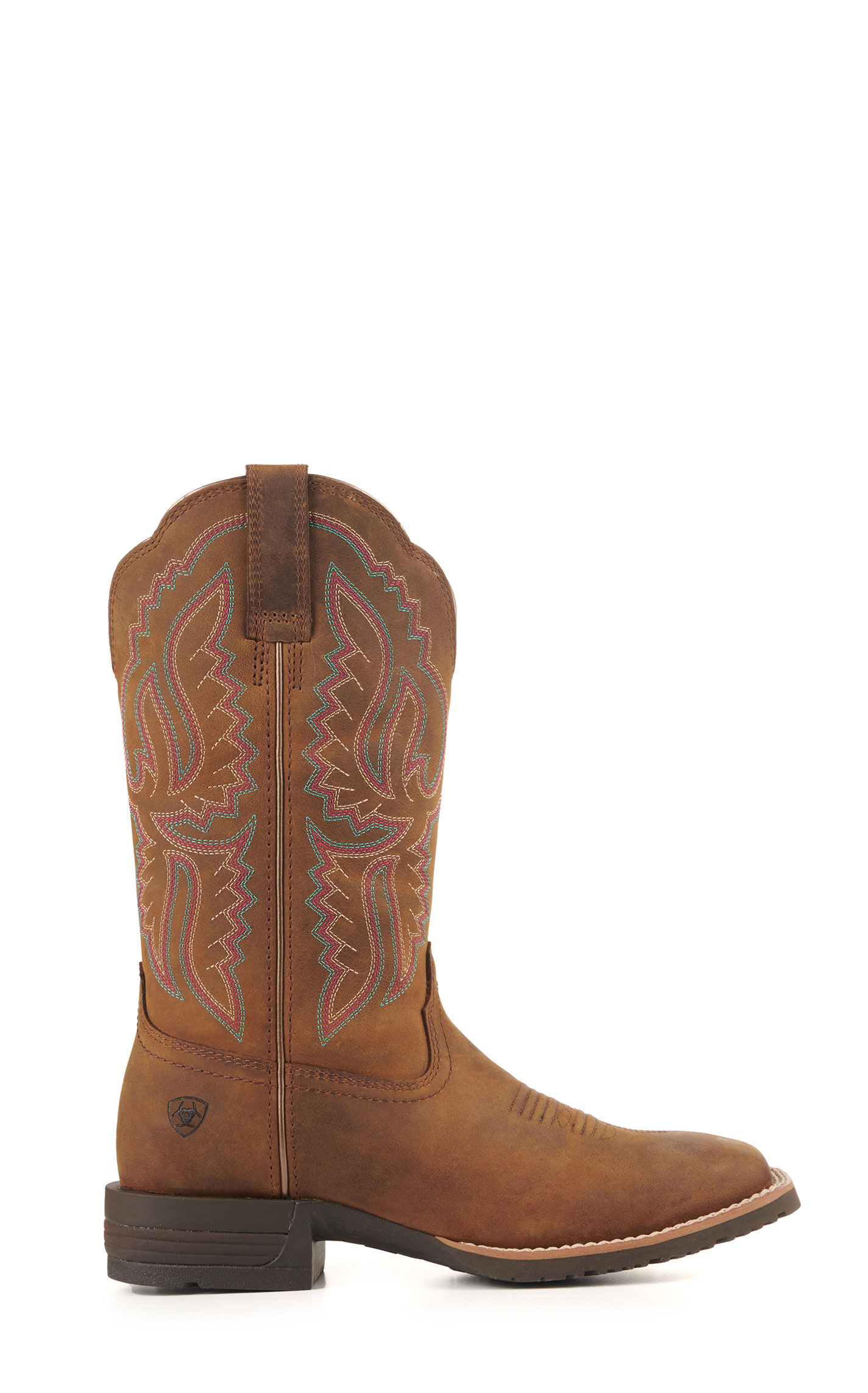 Ariat Women's Hybrid Ranchwork Distressed Brown Shock Shield Wide Square Toe Cowboy Boots - Image 1